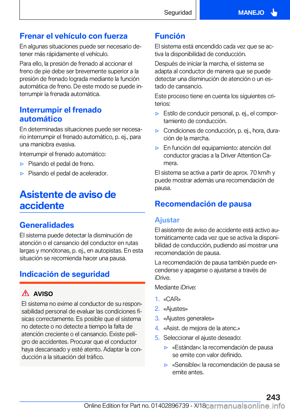BMW X5 2019  Manuales de Empleo (in Spanish) �F�r�e�n�a�r��e�l��v�e�h�