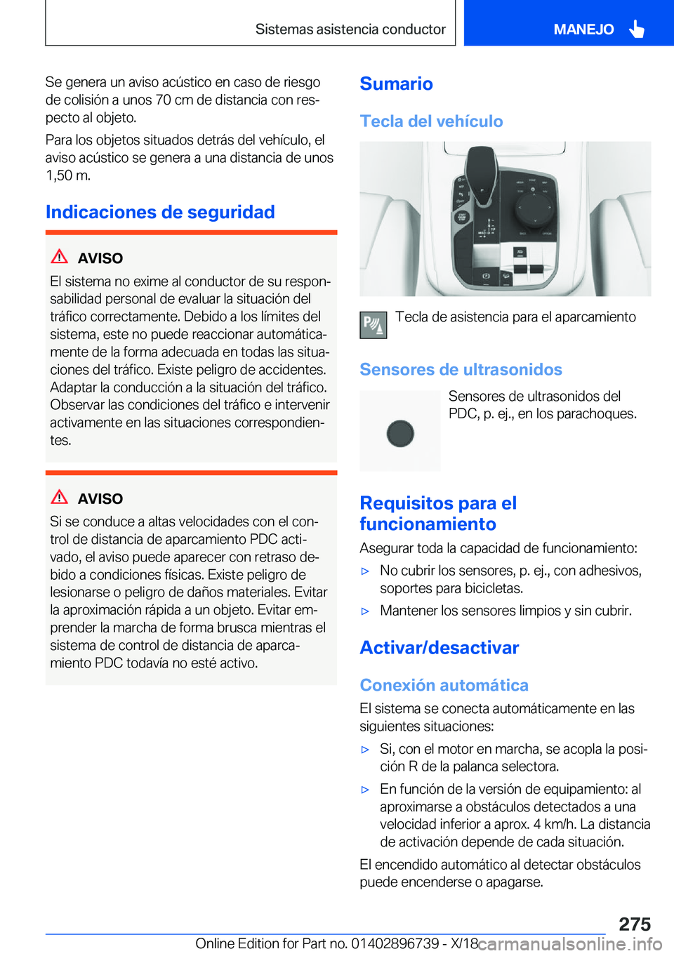 BMW X5 2019  Manuales de Empleo (in Spanish) �S�e��g�e�n�e�r�a��u�n��a�v�i�s�o��a�c�