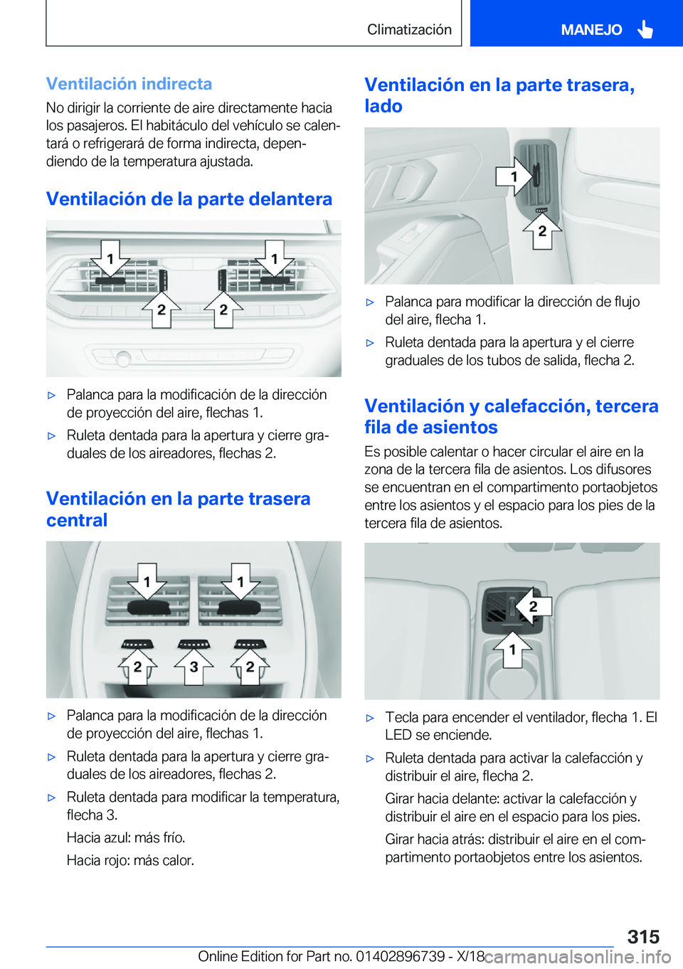 BMW X5 2019  Manuales de Empleo (in Spanish) �V�e�n�t�i�l�a�c�i�
