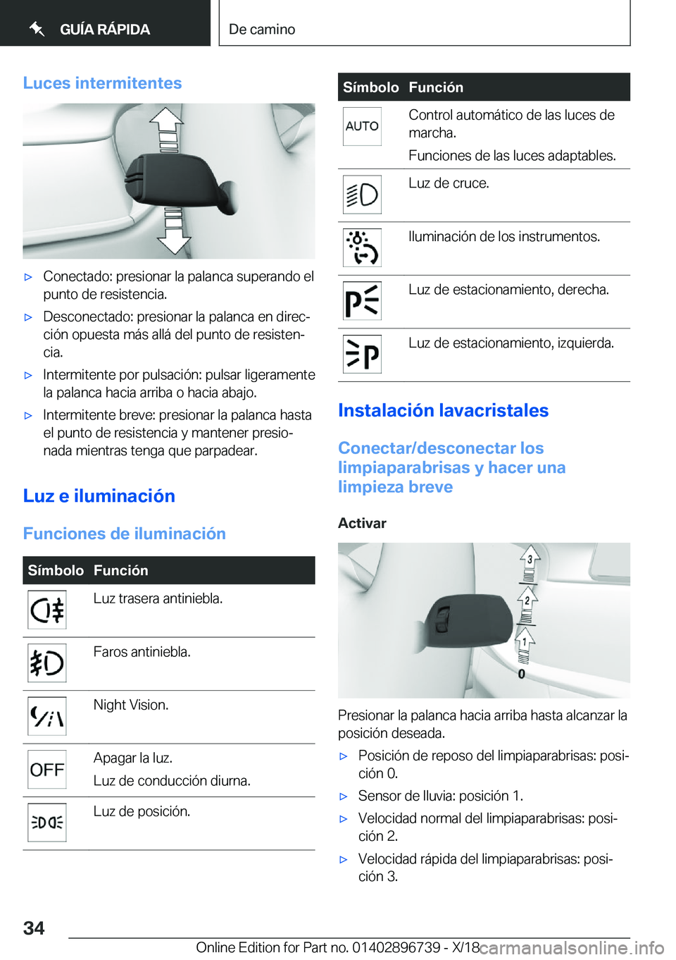 BMW X5 2019  Manuales de Empleo (in Spanish) �L�u�c�e�s��i�n�t�e�r�m�i�t�e�n�t�e�sx�C�o�n�e�c�t�a�d�o�:��p�r�e�s�i�o�n�a�r��l�a��p�a�l�a�n�c�a��s�u�p�e�r�a�n�d�o��e�l
�p�u�n�t�o��d�e��r�e�s�i�s�t�e�n�c�i�a�.x�D�e�s�c�o�n�e�c�t�a�d�o�:�