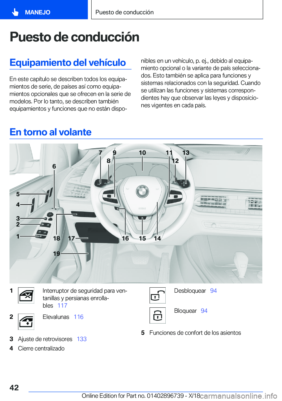 BMW X5 2019  Manuales de Empleo (in Spanish) �P�u�e�s�t�o��d�e��c�o�n�d�u�c�c�i�