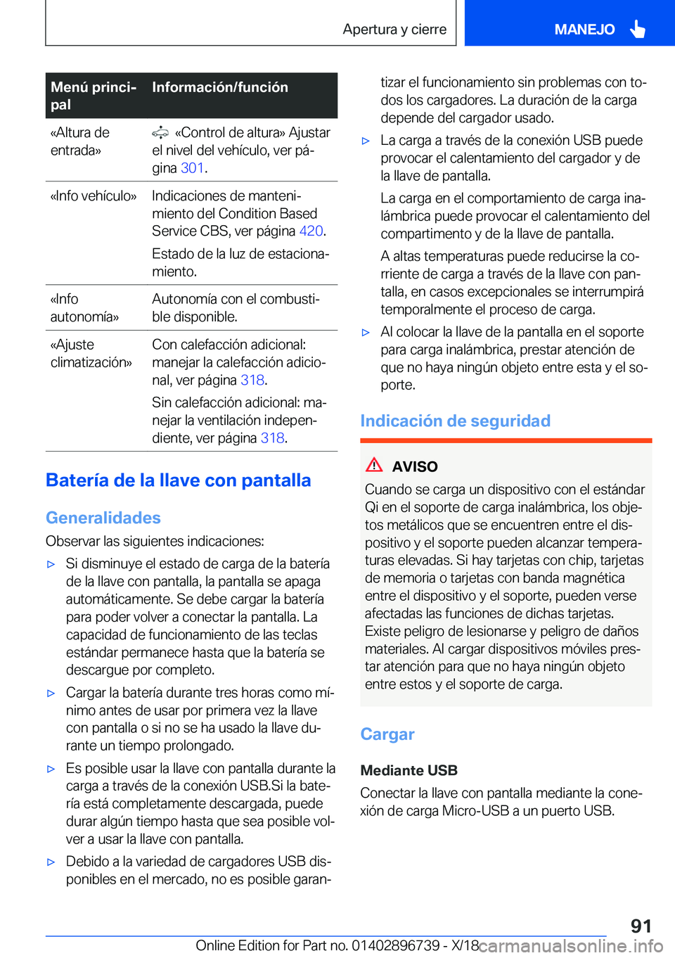 BMW X5 2019  Manuales de Empleo (in Spanish) �M�e�n�