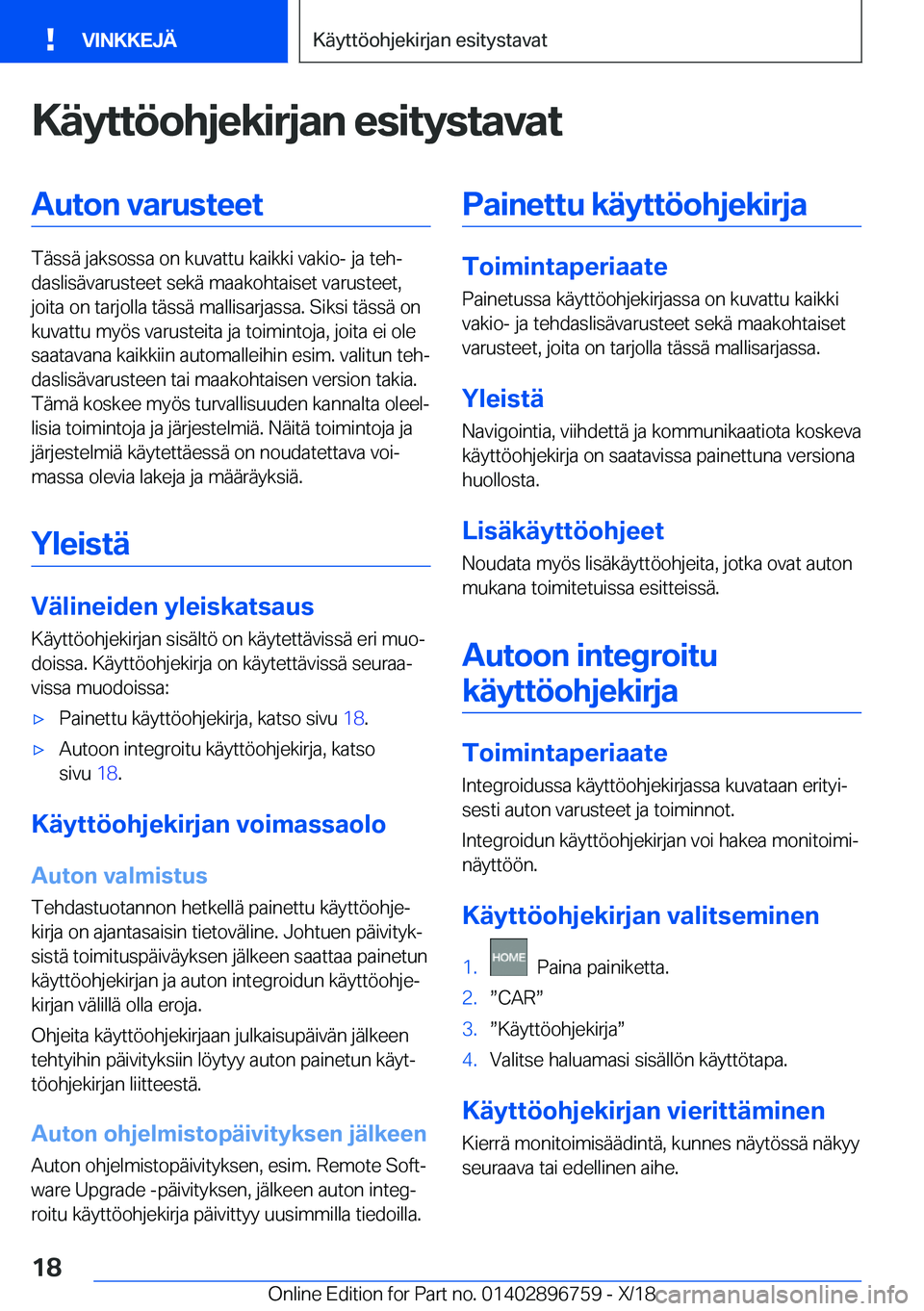 BMW X5 2019  Omistajan Käsikirja (in Finnish) �K�