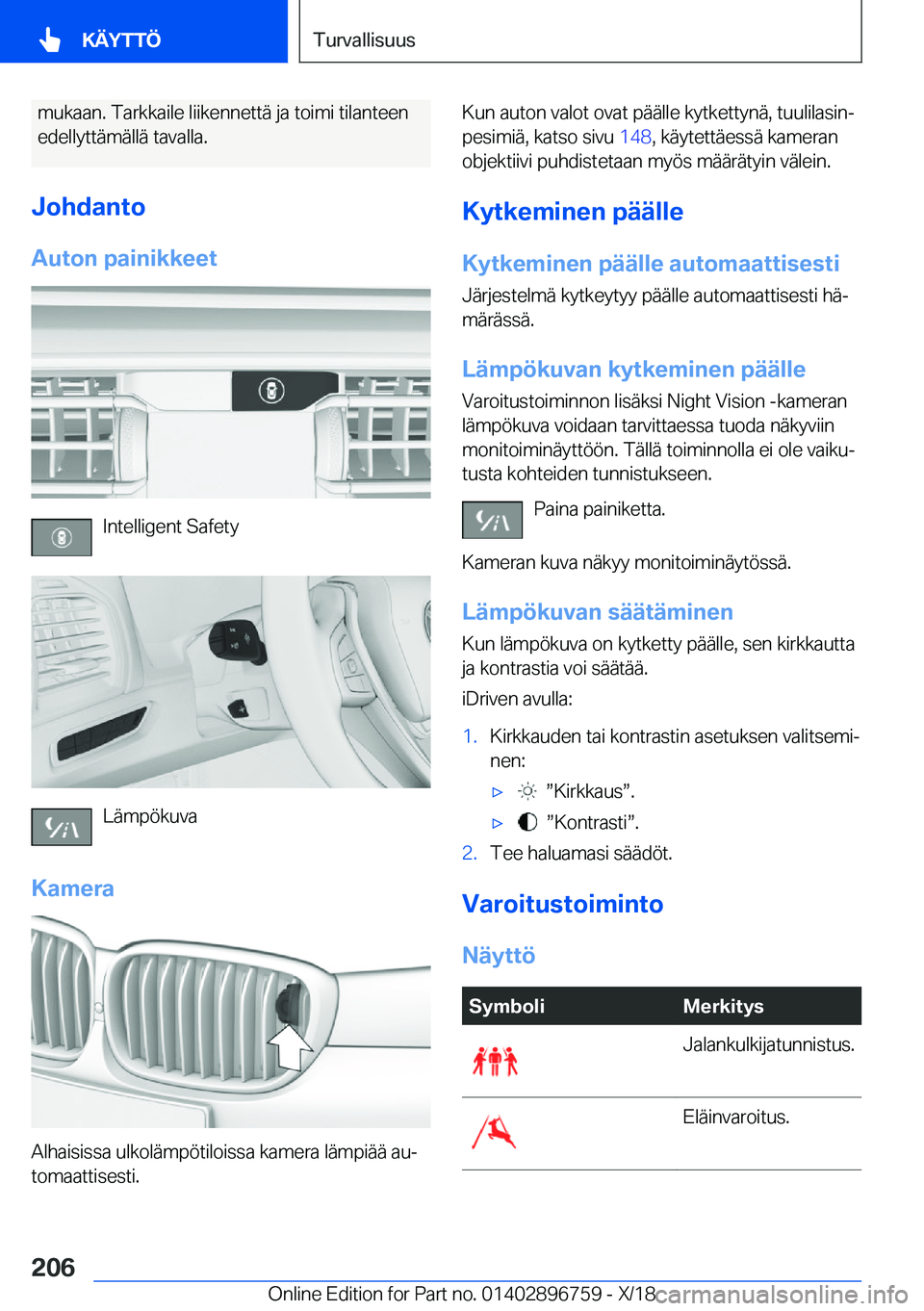 BMW X5 2019  Omistajan Käsikirja (in Finnish) �m�u�k�a�a�n�.��T�a�r�k�k�a�i�l�e��l�i�i�k�e�n�n�e�t�t�