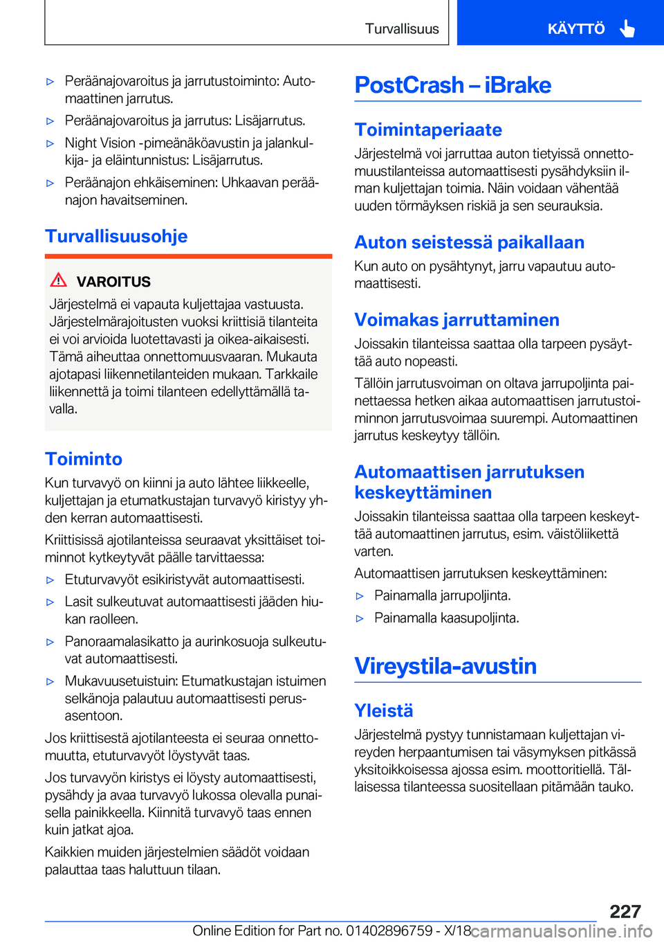 BMW X5 2019  Omistajan Käsikirja (in Finnish) 'x�P�e�r�