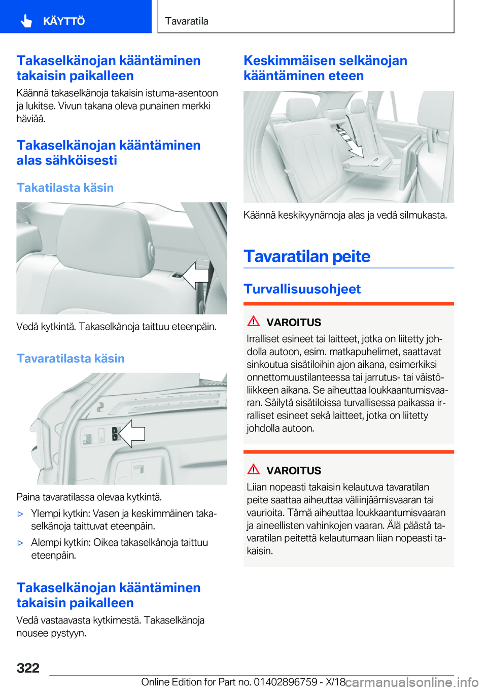 BMW X5 2019  Omistajan Käsikirja (in Finnish) �T�a�k�a�s�e�l�k�