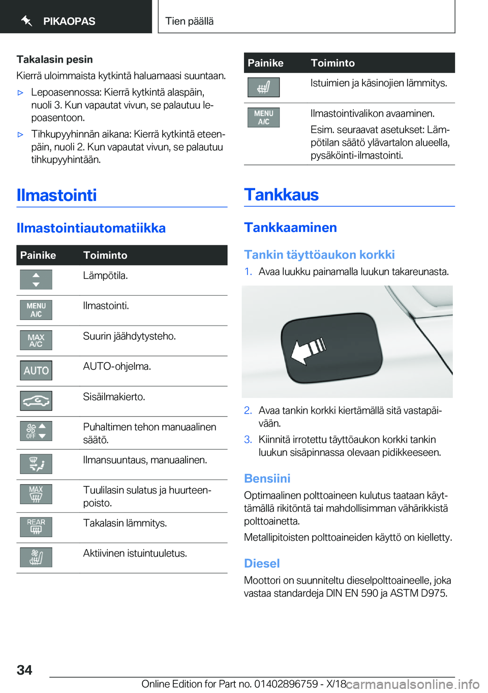BMW X5 2019  Omistajan Käsikirja (in Finnish) �T�a�k�a�l�a�s�i�n��p�e�s�i�n
�K�i�e�r�r�