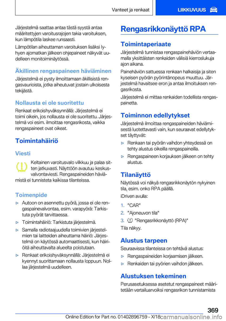 BMW X5 2019  Omistajan Käsikirja (in Finnish) �J�