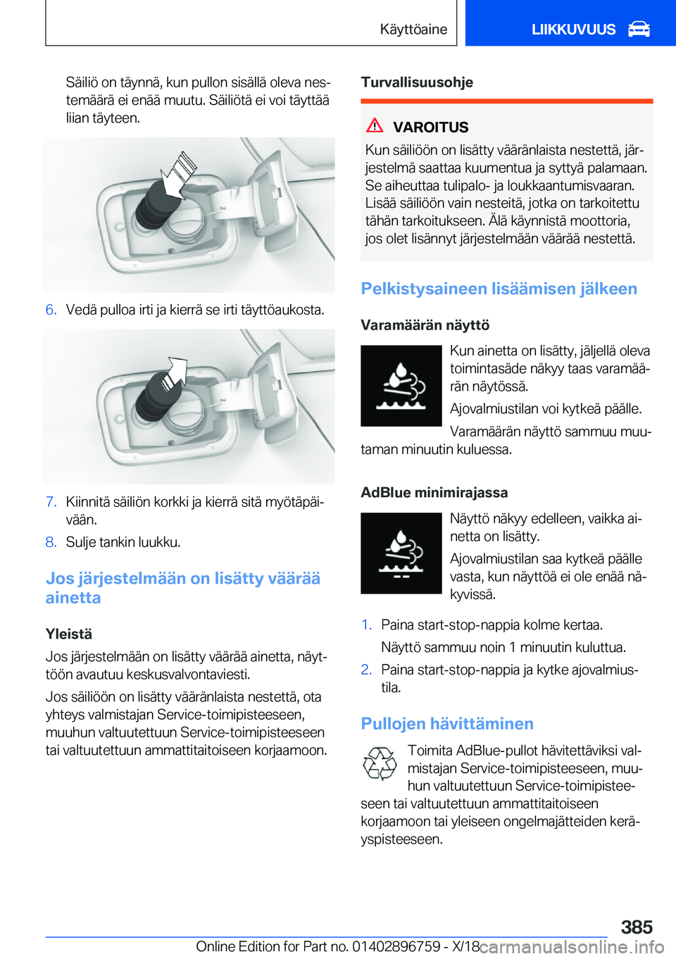 BMW X5 2019  Omistajan Käsikirja (in Finnish) �S�