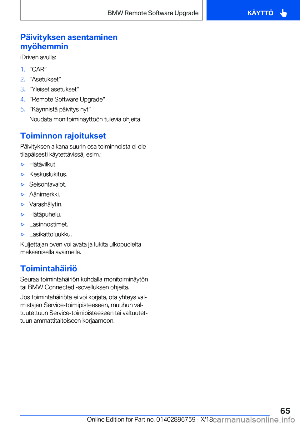 BMW X5 2019  Omistajan Käsikirja (in Finnish) �P�