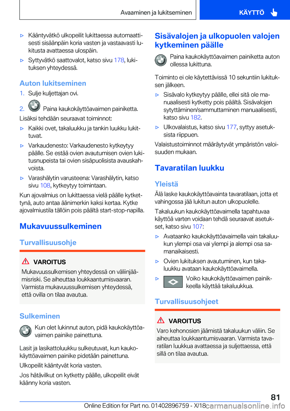 BMW X5 2019  Omistajan Käsikirja (in Finnish) 'x�K�