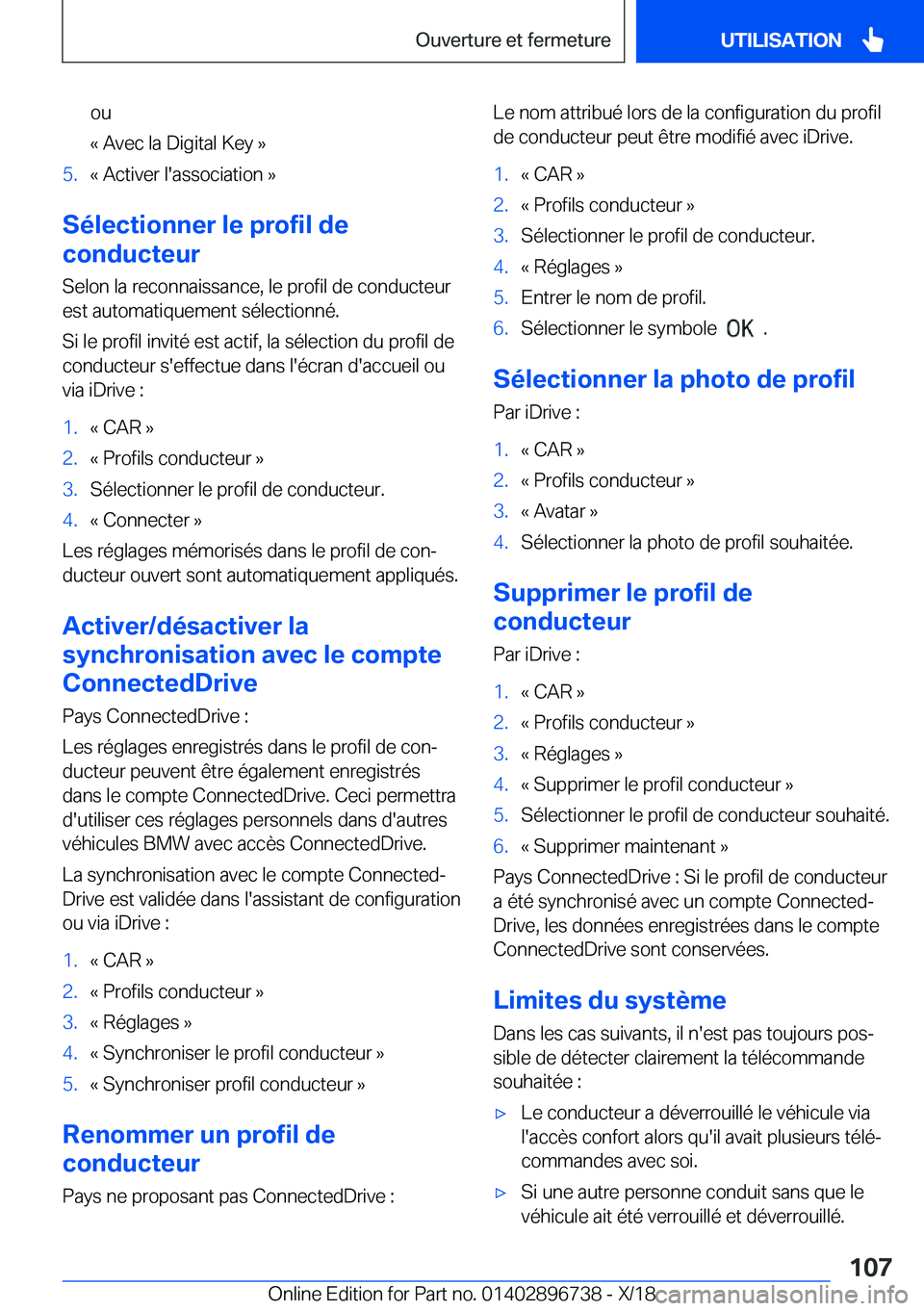 BMW X5 2019  Notices Demploi (in French) �o�u
�k��A�v�e�c��l�a��D�i�g�i�t�a�l��K�e�y��{�5�.�k��A�c�t�i�v�e�r��l�'�a�s�s�o�c�i�a�t�i�o�n��{
�S�é�l�e�c�t�i�o�n�n�e�r��l�e��p�r�o�f�i�l��d�e
�c�o�n�d�u�c�t�e�u�r
�S�e�l�o�n��l�a�
