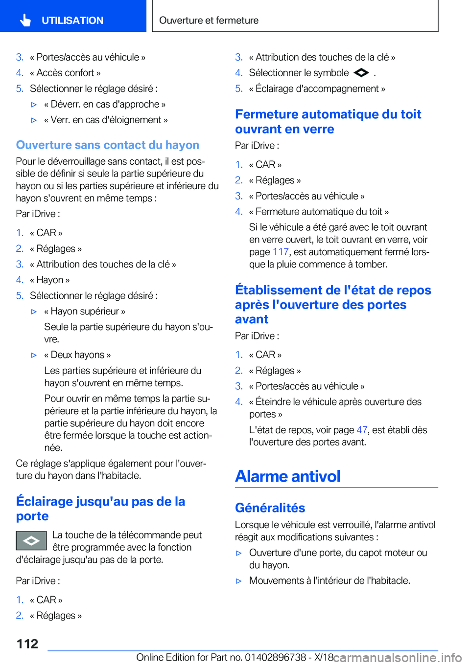 BMW X5 2019  Notices Demploi (in French) �3�.�k��P�o�r�t�e�s�/�a�c�c�è�s��a�u��v�é�h�i�c�u�l�e��{�4�.�k��A�c�c�è�s��c�o�n�f�o�r�t��{�5�.�S�é�l�e�c�t�i�o�n�n�e�r��l�e��r�é�g�l�a�g�e��d�é�s�i�r�é��:'x�k��D�é�v�e�r�r�.�
