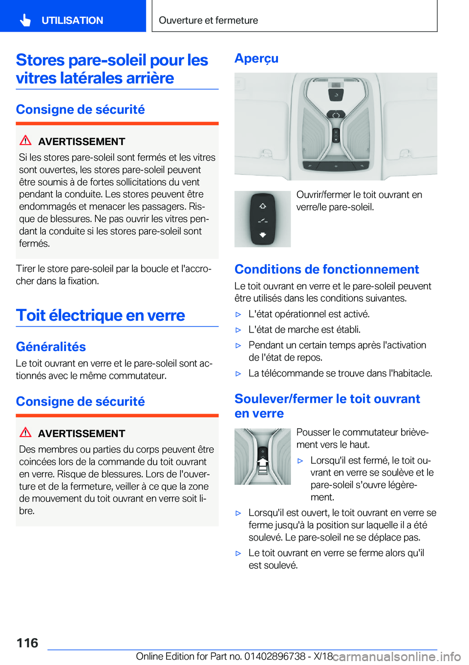 BMW X5 2019  Notices Demploi (in French) �S�t�o�r�e�s��p�a�r�e�-�s�o�l�e�i�l��p�o�u�r��l�e�s�v�i�t�r�e�s��l�a�t�é�r�a�l�e�s��a�r�r�i�è�r�e
�C�o�n�s�i�g�n�e��d�e��s�é�c�u�r�i�t�é
�A�V�E�R�T�I�S�S�E�M�E�N�T
�S�i��l�e�s��s�t�o�r�e�