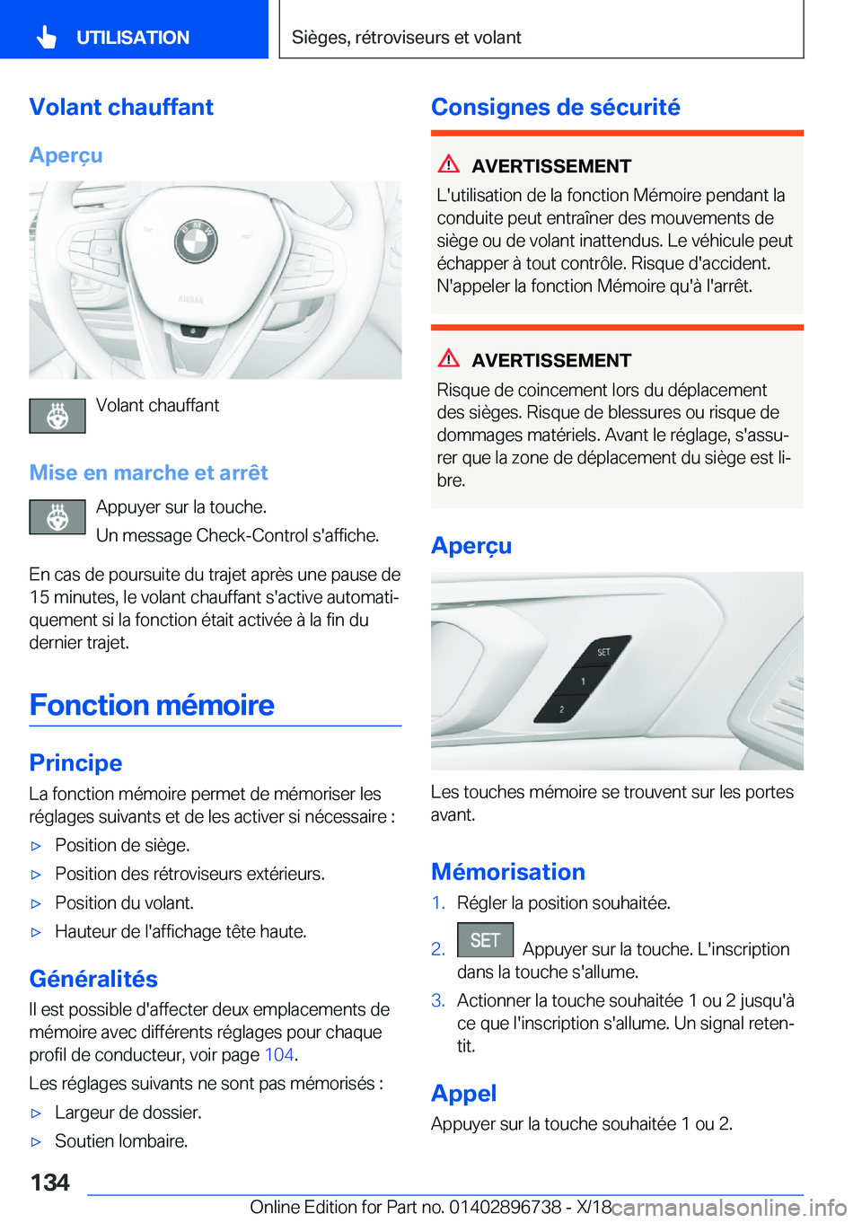 BMW X5 2019  Notices Demploi (in French) �V�o�l�a�n�t��c�h�a�u�f�f�a�n�t
�A�p�e�r�ç�u
�V�o�l�a�n�t��c�h�a�u�f�f�a�n�t
�M�i�s�e��e�n��m�a�r�c�h�e��e�t��a�r�r�ê�t �A�p�p�u�y�e�r��s�u�r��l�a��t�o�u�c�h�e�.
�U�n��m�e�s�s�a�g�e��C�h�
