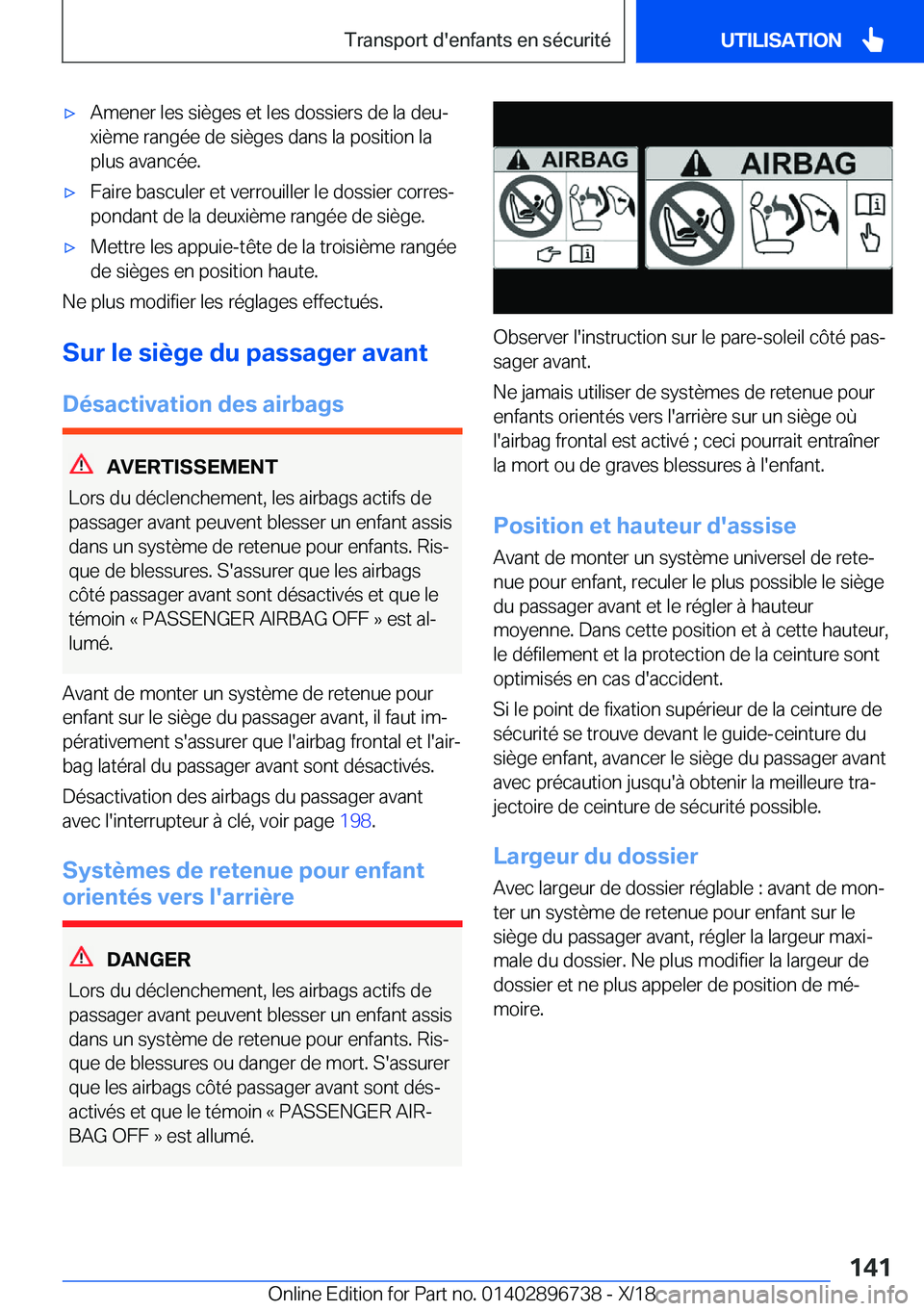 BMW X5 2019  Notices Demploi (in French) 'x�A�m�e�n�e�r��l�e�s��s�i�è�g�e�s��e�t��l�e�s��d�o�s�s�i�e�r�s��d�e��l�a��d�e�uj
�x�i�è�m�e��r�a�n�g�é�e��d�e��s�i�è�g�e�s��d�a�n�s��l�a��p�o�s�i�t�i�o�n��l�a
�p�l�u�s��a�v�a