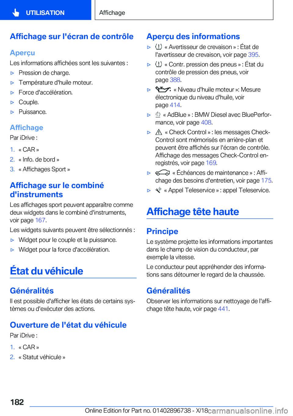 BMW X5 2019  Notices Demploi (in French) �A�f�f�i�c�h�a�g�e��s�u�r��l�'�é�c�r�a�n��d�e��c�o�n�t�r�