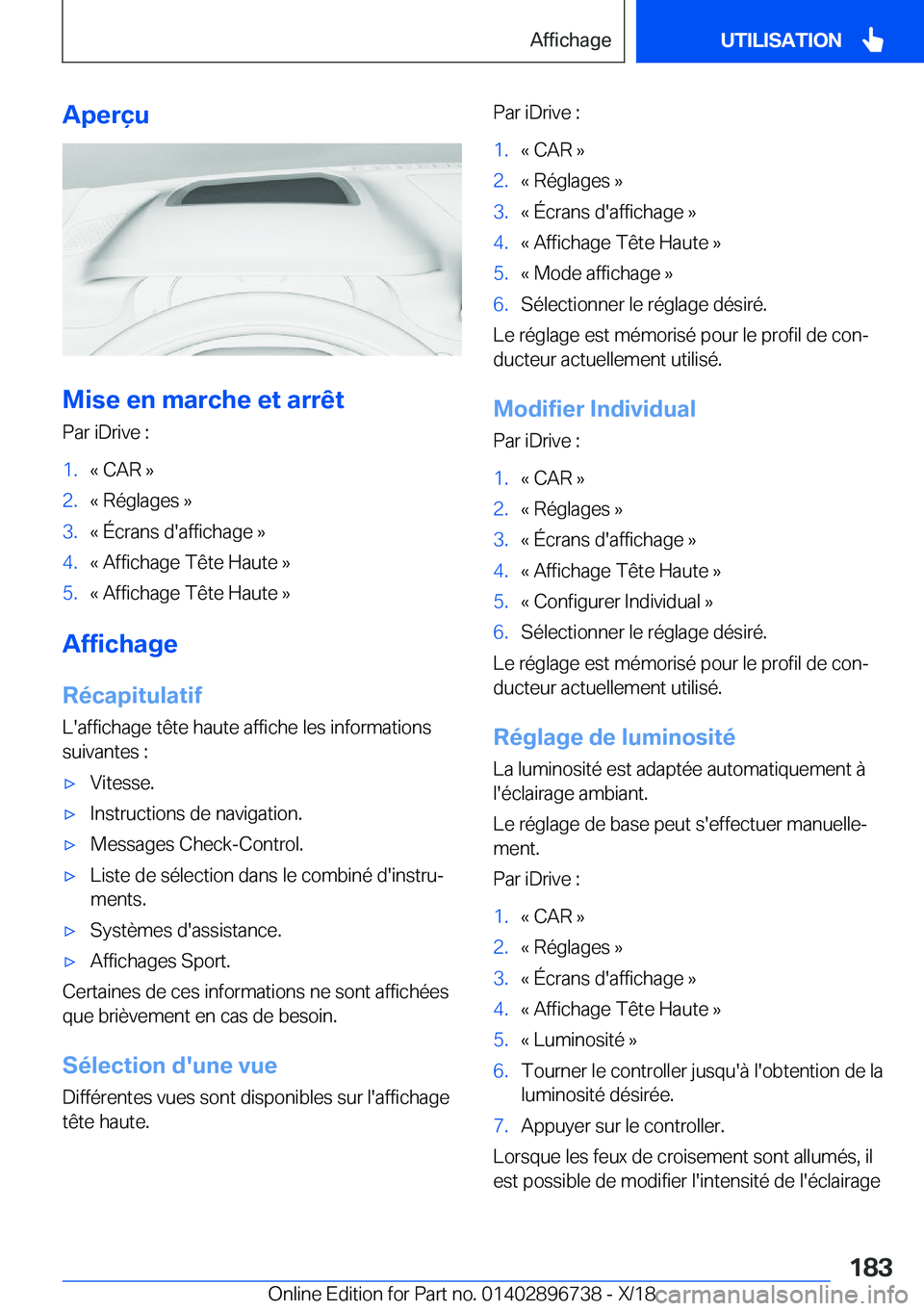 BMW X5 2019  Notices Demploi (in French) �A�p�e�r�ç�u
�M�i�s�e��e�n��m�a�r�c�h�e��e�t��a�r�r�ê�t
�P�a�r��i�D�r�i�v�e��:
�1�.�k��C�A�R��{�2�.�k��R�é�g�l�a�g�e�s��{�3�.�k��