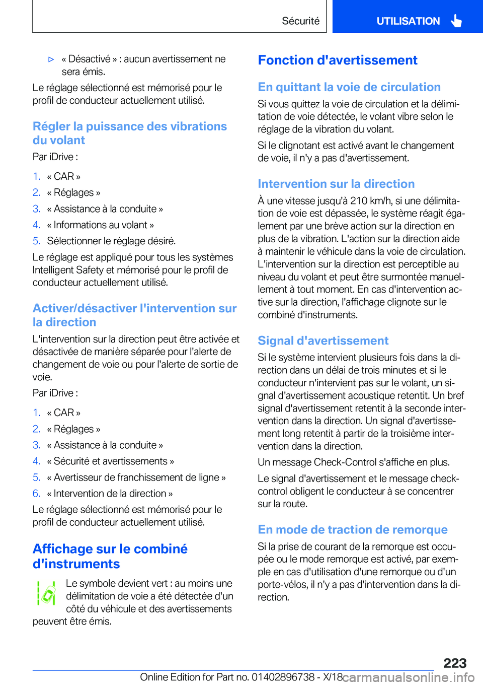 BMW X5 2019  Notices Demploi (in French) 'x�k��D�é�s�a�c�t�i�v�é��{��:��a�u�c�u�n��a�v�e�r�t�i�s�s�e�m�e�n�t��n�e�s�e�r�a��é�m�i�s�.
�L�e��r�é�g�l�a�g�e��s�é�l�e�c�t�i�o�n�n�é��e�s�t��m�é�m�o�r�i�s�é��p�o�u�r��l�e
�p