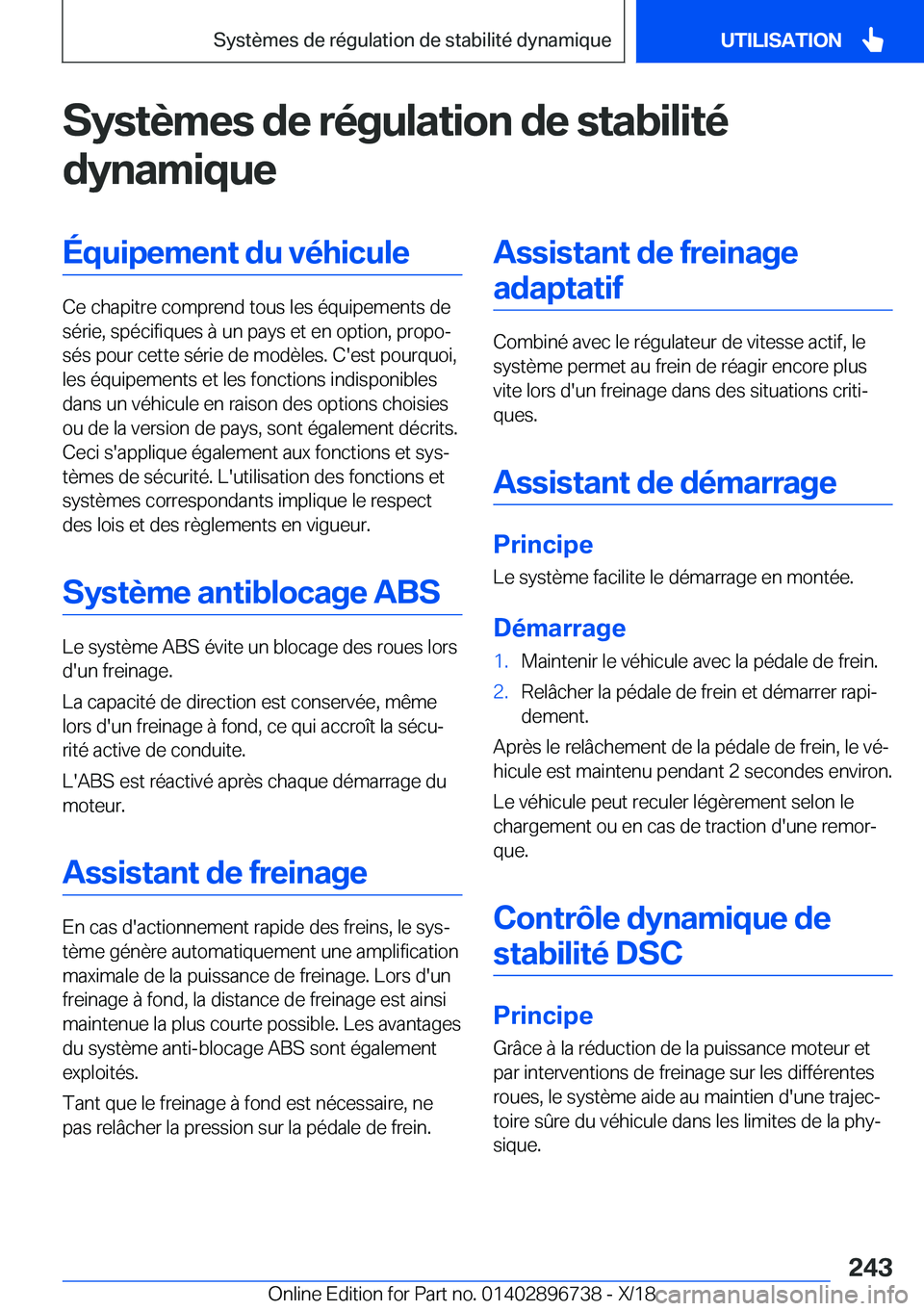 BMW X5 2019  Notices Demploi (in French) �S�y�s�t�è�m�e�s��d�e��r�é�g�u�l�a�t�i�o�n��d�e��s�t�a�b�i�l�i�t�é�d�y�n�a�m�i�q�u�e�