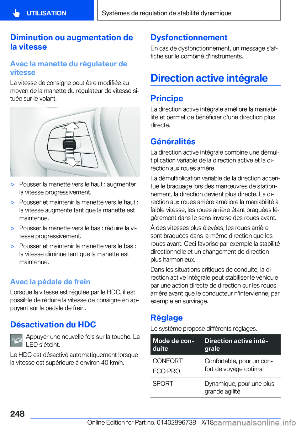 BMW X5 2019  Notices Demploi (in French) �D�i�m�i�n�u�t�i�o�n��o�u��a�u�g�m�e�n�t�a�t�i�o�n��d�e
�l�a��v�i�t�e�s�s�e
�A�v�e�c��l�a��m�a�n�e�t�t�e��d�u��r�é�g�u�l�a�t�e�u�r��d�e
�v�i�t�e�s�s�e
�L�a��v�i�t�e�s�s�e��d�e��c�o�n�s�i�