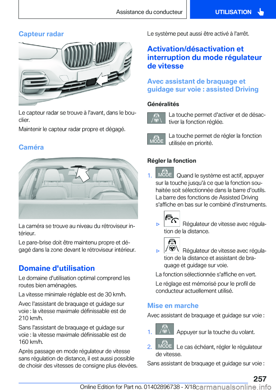 BMW X5 2019  Notices Demploi (in French) �C�a�p�t�e�u�r��r�a�d�a�r
�L�e��c�a�p�t�e�u�r��r�a�d�a�r��s�e��t�r�o�u�v�e��