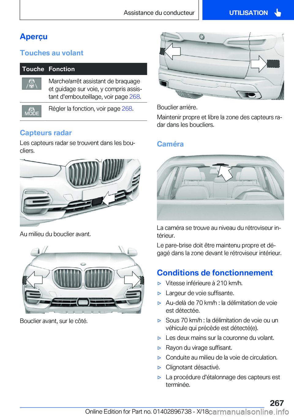 BMW X5 2019  Notices Demploi (in French) �A�p�e�r�ç�u
�T�o�u�c�h�e�s��a�u��v�o�l�a�n�t�T�o�u�c�h�e�F�o�n�c�t�i�o�n�M�a�r�c�h�e�/�a�r�r�ê�t��a�s�s�i�s�t�a�n�t��d�e��b�r�a�q�u�a�g�e
�e�t��g�u�i�d�a�g�e��s�u�r��v�o�i�e�,��y��c�o�m�p