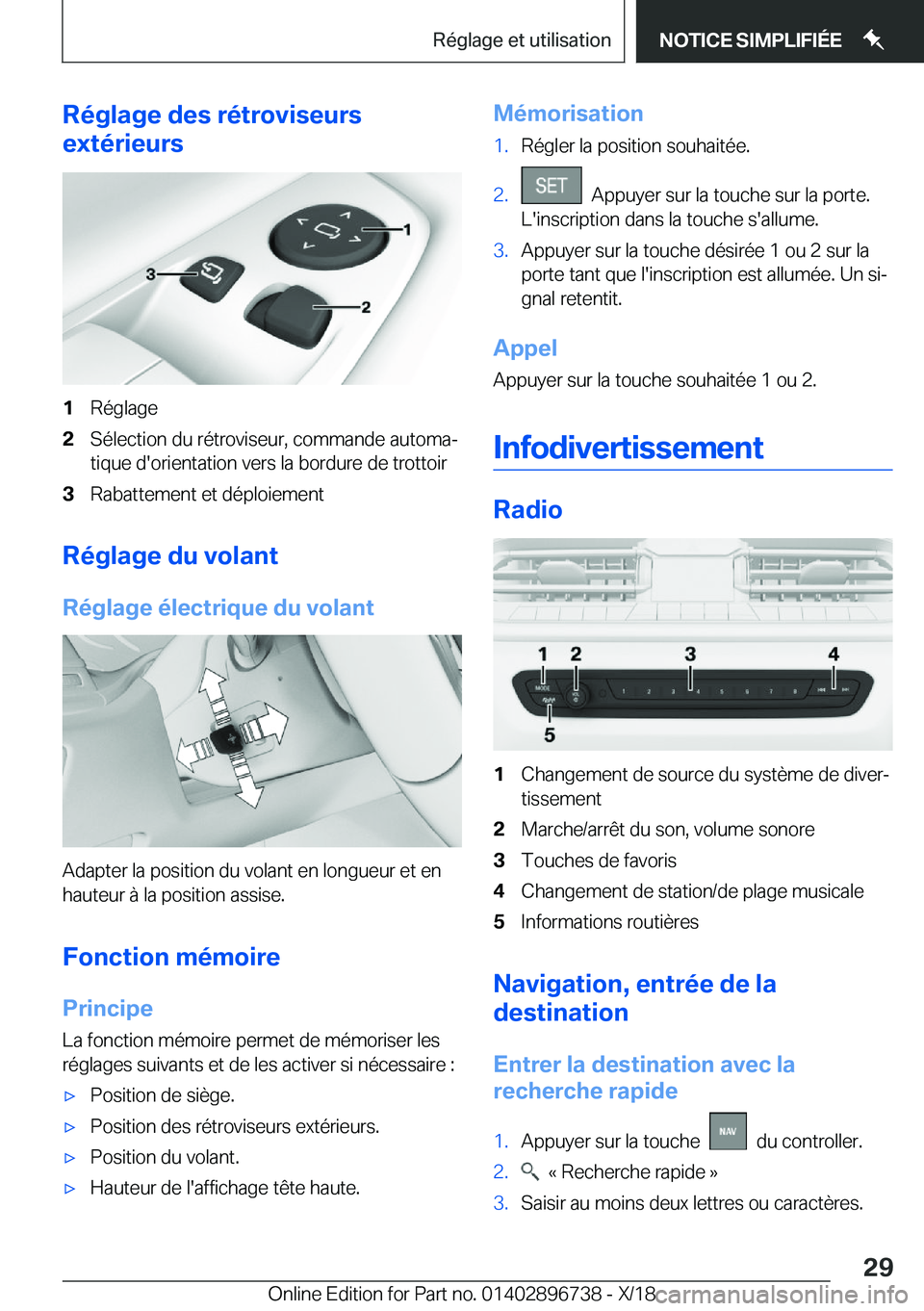 BMW X5 2019  Notices Demploi (in French) �R�é�g�l�a�g�e��d�e�s��r�é�t�r�o�v�i�s�e�u�r�s
�e�x�t�é�r�i�e�u�r�s�1�R�é�g�l�a�g�e�2�S�é�l�e�c�t�i�o�n��d�u��r�é�t�r�o�v�i�s�e�u�r�,��c�o�m�m�a�n�d�e��a�u�t�o�m�aj
�t�i�q�u�e��d�'�o