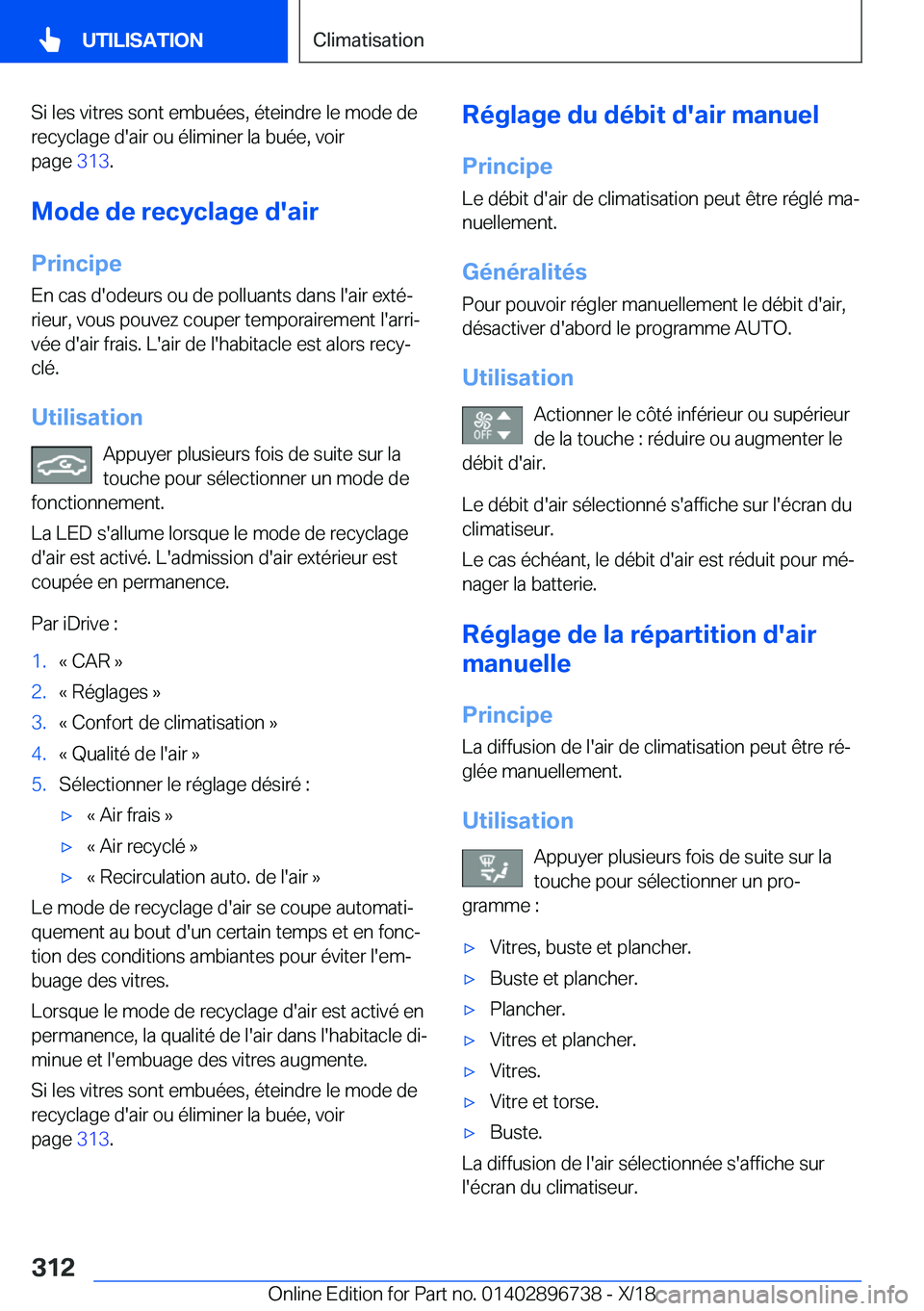 BMW X5 2019  Notices Demploi (in French) �S�i��l�e�s��v�i�t�r�e�s��s�o�n�t��e�m�b�u�é�e�s�,��é�t�e�i�n�d�r�e��l�e��m�o�d�e��d�e
�r�e�c�y�c�l�a�g�e��d�'�a�i�r��o�u��é�l�i�m�i�n�e�r��l�a��b�u�é�e�,��v�o�i�r �p�a�g�e� �3�