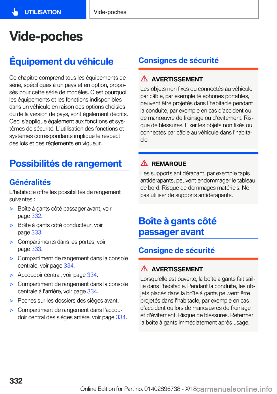 BMW X5 2019  Notices Demploi (in French) �V�i�d�e�-�p�o�c�h�e�s�
