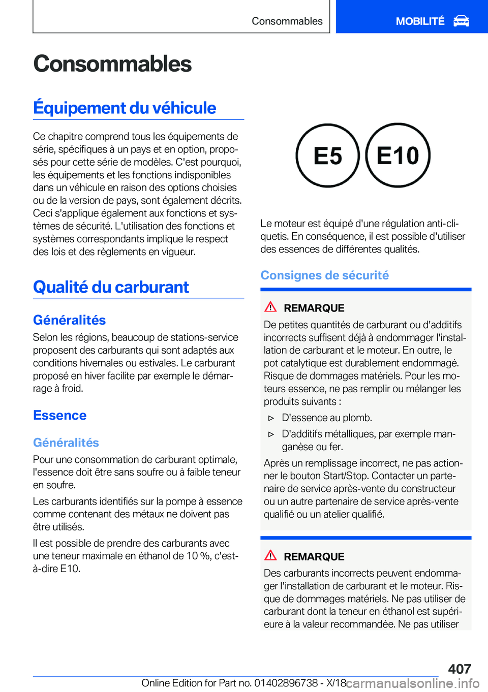 BMW X5 2019  Notices Demploi (in French) �C�o�n�s�o�m�m�a�b�l�e�s�