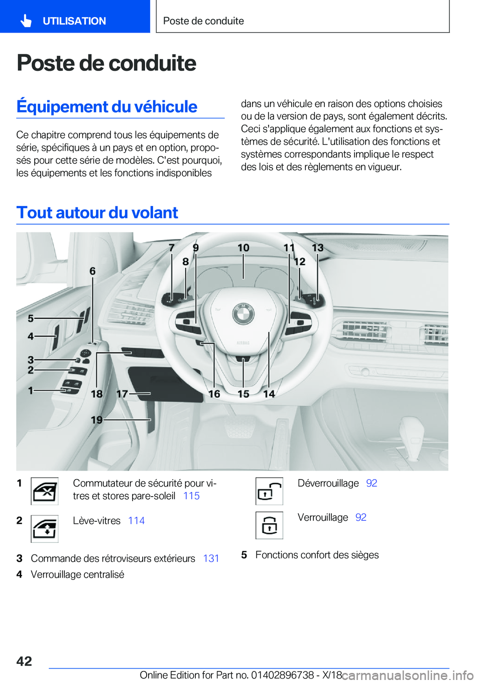 BMW X5 2019  Notices Demploi (in French) �P�o�s�t�e��d�e��c�o�n�d�u�i�t�e�