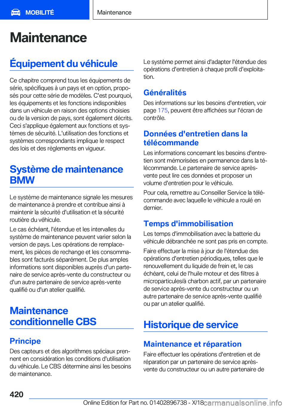 BMW X5 2019  Notices Demploi (in French) �M�a�i�n�t�e�n�a�n�c�e�