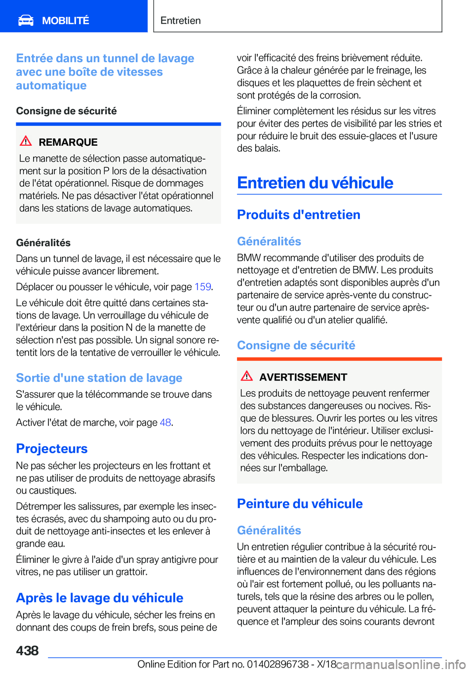 BMW X5 2019  Notices Demploi (in French) �E�n�t�r�é�e��d�a�n�s��u�n��t�u�n�n�e�l��d�e��l�a�v�a�g�e
�a�v�e�c��u�n�e��b�o�