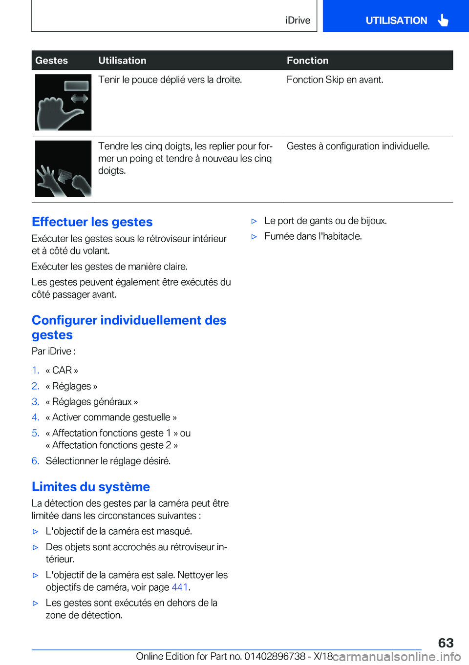 BMW X5 2019  Notices Demploi (in French) �G�e�s�t�e�s�U�t�i�l�i�s�a�t�i�o�n�F�o�n�c�t�i�o�n�T�e�n�i�r��l�e��p�o�u�c�e��d�é�p�l�i�é��v�e�r�s��l�a��d�r�o�i�t�e�.�F�o�n�c�t�i�o�n��S�k�i�p��e�n��a�v�a�n�t�.�T�e�n�d�r�e��l�e�s��c�i�n