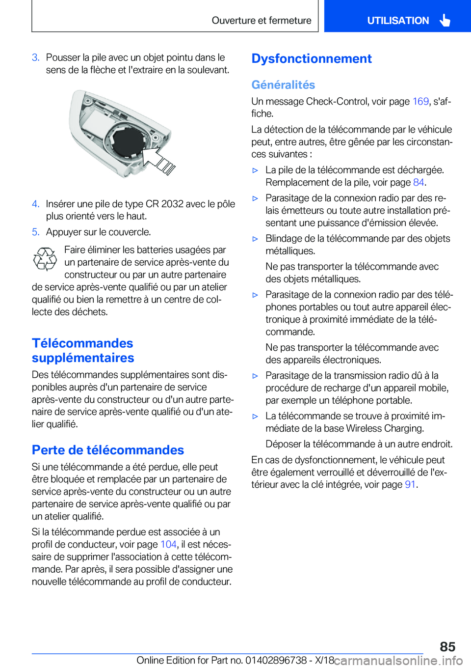 BMW X5 2019  Notices Demploi (in French) �3�.�P�o�u�s�s�e�r��l�a��p�i�l�e��a�v�e�c��u�n��o�b�j�e�t��p�o�i�n�t�u��d�a�n�s��l�e
�s�e�n�s��d�e��l�a��f�l�è�c�h�e��e�t��l�'�e�x�t�r�a�i�r�e��e�n��l�a��s�o�u�l�e�v�a�n�t�.�4�.�I