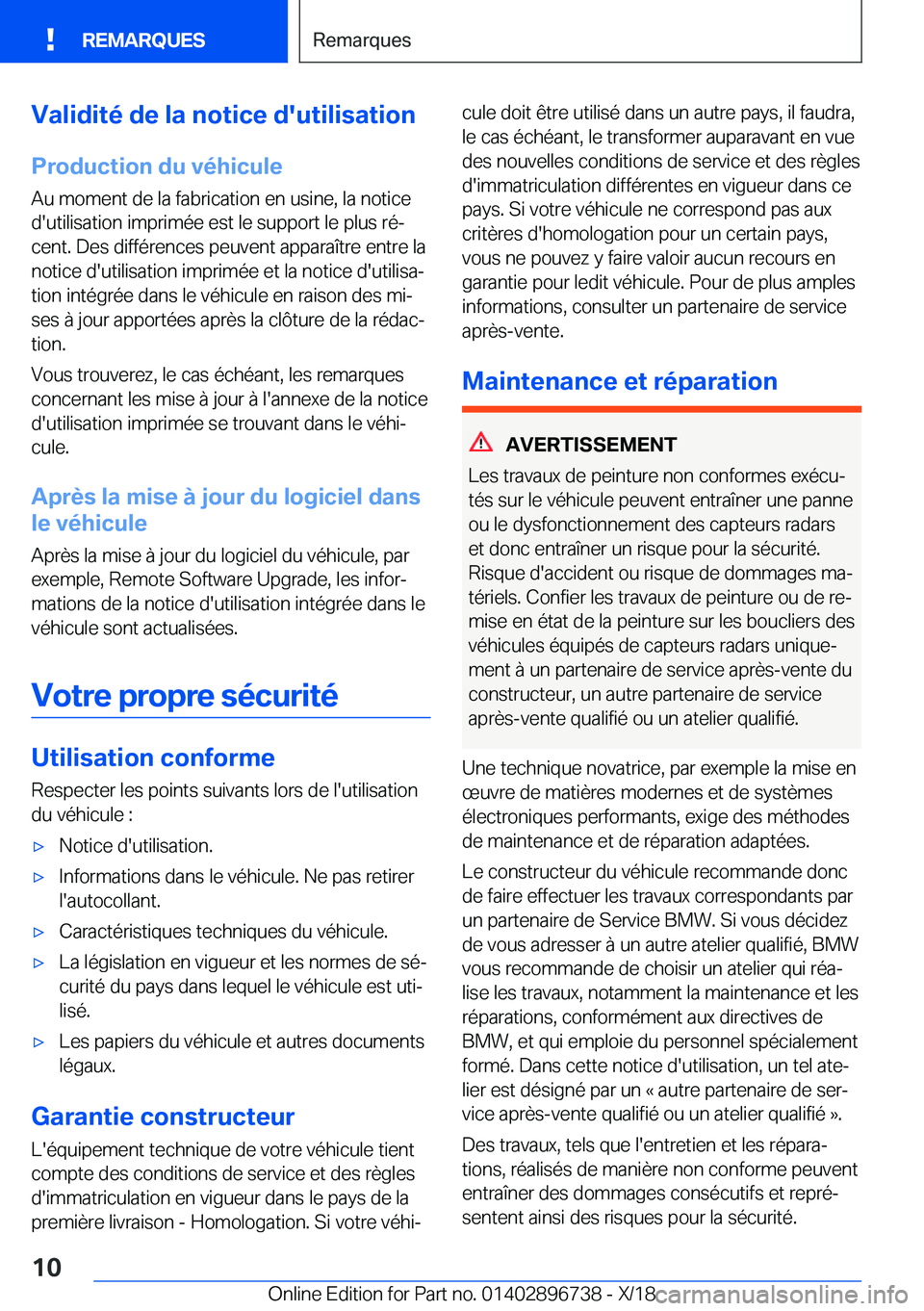 BMW X5 2019  Notices Demploi (in French) �V�a�l�i�d�i�t�é��d�e��l�a��n�o�t�i�c�e��d�'�u�t�i�l�i�s�a�t�i�o�n
�P�r�o�d�u�c�t�i�o�n��d�u��v�é�h�i�c�u�l�e
�A�u��m�o�m�e�n�t��d�e��l�a��f�a�b�r�i�c�a�t�i�o�n��e�n��u�s�i�n�e�,��l