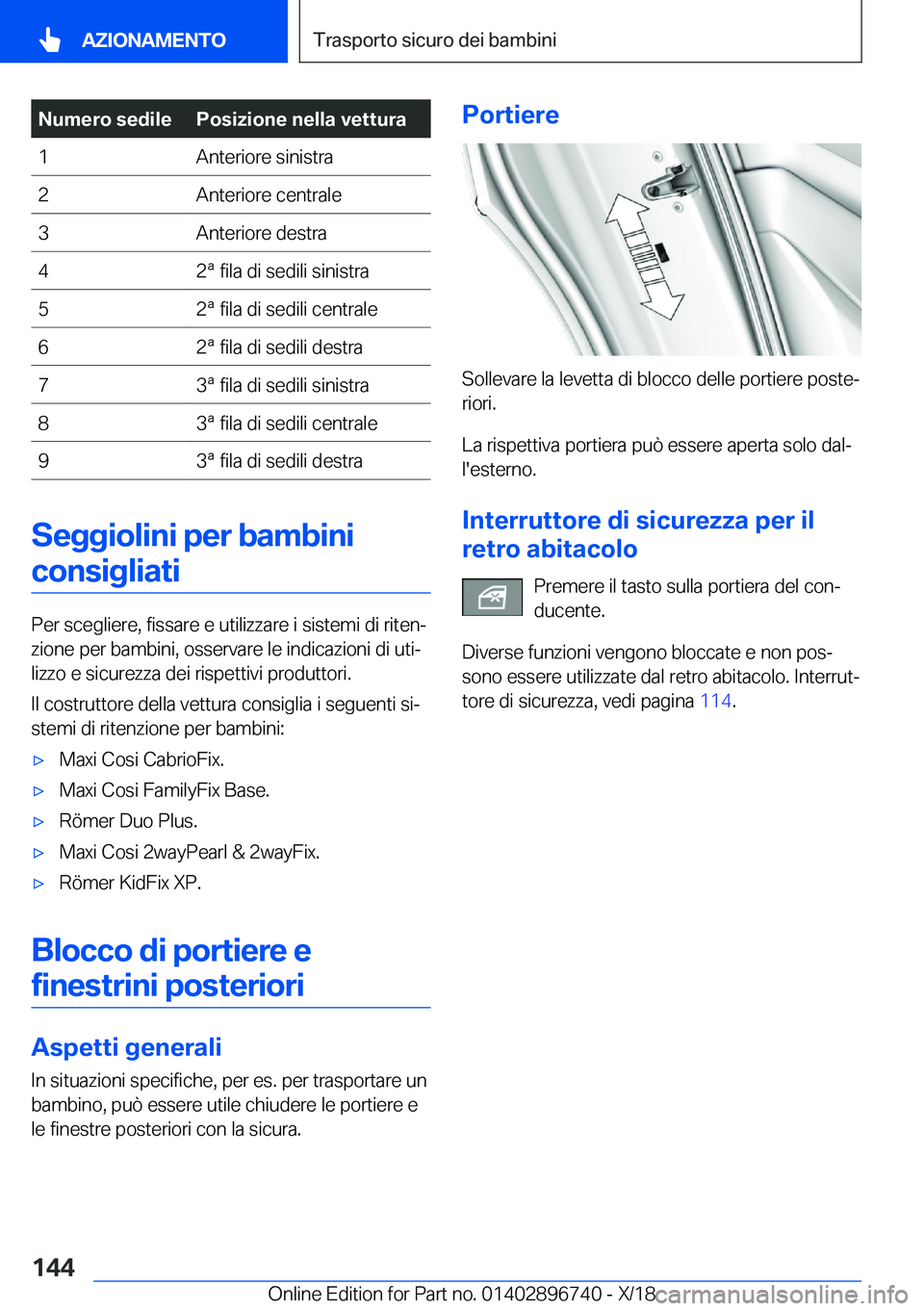 BMW X5 2019  Libretti Di Uso E manutenzione (in Italian) �N�u�m�e�r�o��s�e�d�i�l�e�P�o�s�i�z�i�o�n�e��n�e�l�l�a��v�e�t�t�u�r�a�1�A�n�t�e�r�i�o�r�e��s�i�n�i�s�t�r�a�2�A�n�t�e�r�i�o�r�e��c�e�n�t�r�a�l�e�3�A�n�t�e�r�i�o�r�e��d�e�s�t�r�a�4�2�ª��f�i�l�a�