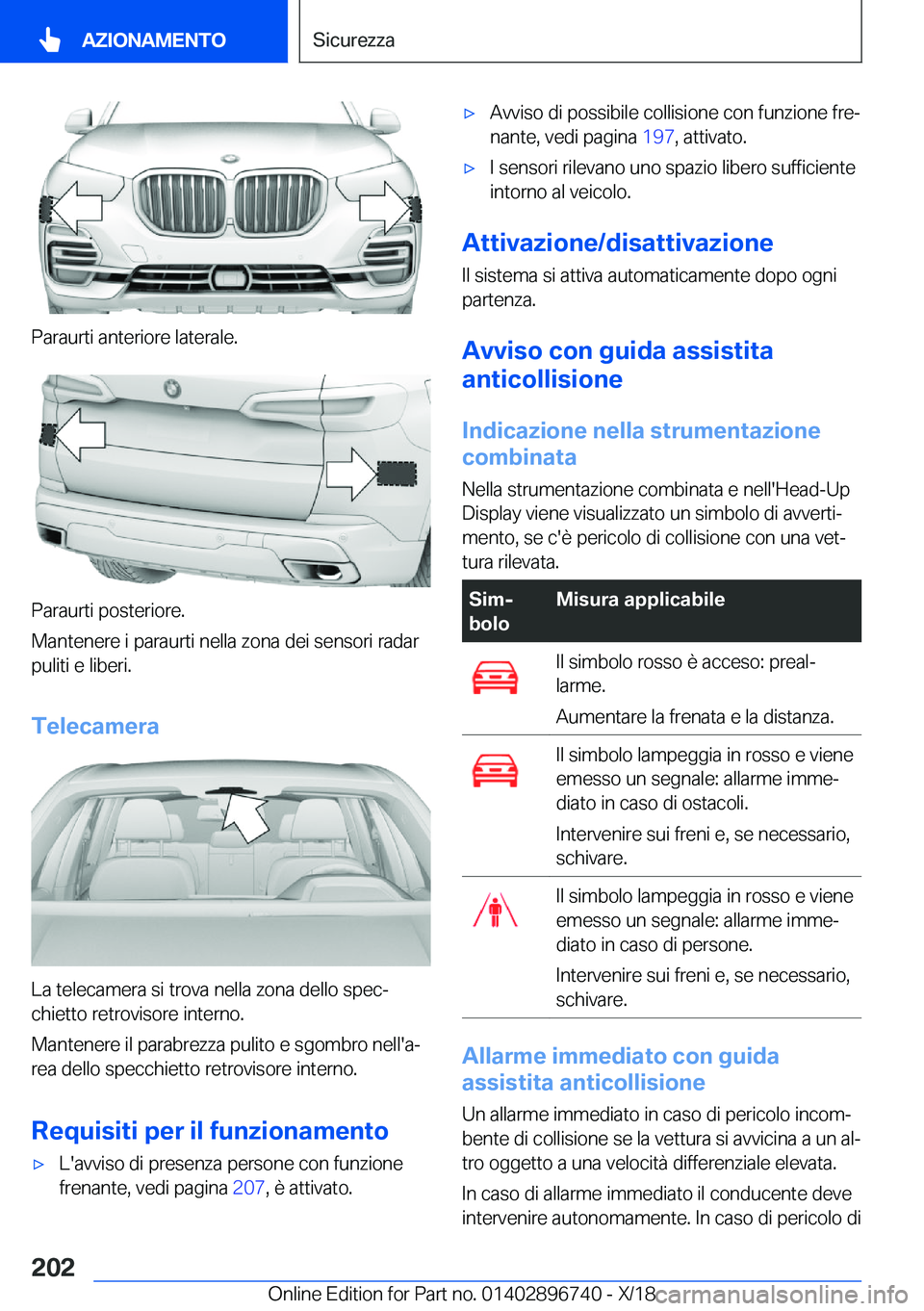 BMW X5 2019  Libretti Di Uso E manutenzione (in Italian) �P�a�r�a�u�r�t�i��a�n�t�e�r�i�o�r�e��l�a�t�e�r�a�l�e�.
�P�a�r�a�u�r�t�i��p�o�s�t�e�r�i�o�r�e�.
�M�a�n�t�e�n�e�r�e��i��p�a�r�a�u�r�t�i��n�e�l�l�a��z�o�n�a��d�e�i��s�e�n�s�o�r�i��r�a�d�a�r �p�