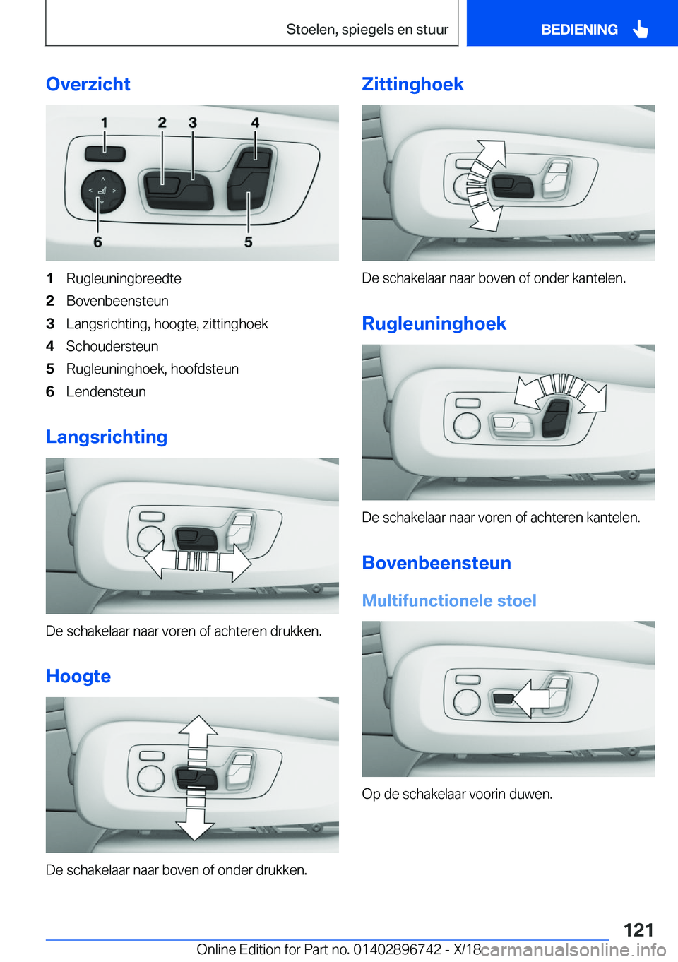 BMW X5 2019  Instructieboekjes (in Dutch) �O�v�e�r�z�i�c�h�t�1�R�u�g�l�e�u�n�i�n�g�b�r�e�e�d�t�e�2�B�o�v�e�n�b�e�e�n�s�t�e�u�n�3�L�a�n�g�s�r�i�c�h�t�i�n�g�,��h�o�o�g�t�e�,��z�i�t�t�i�n�g�h�o�e�k�4�S�c�h�o�u�d�e�r�s�t�e�u�n�5�R�u�g�l�e�u�n�i