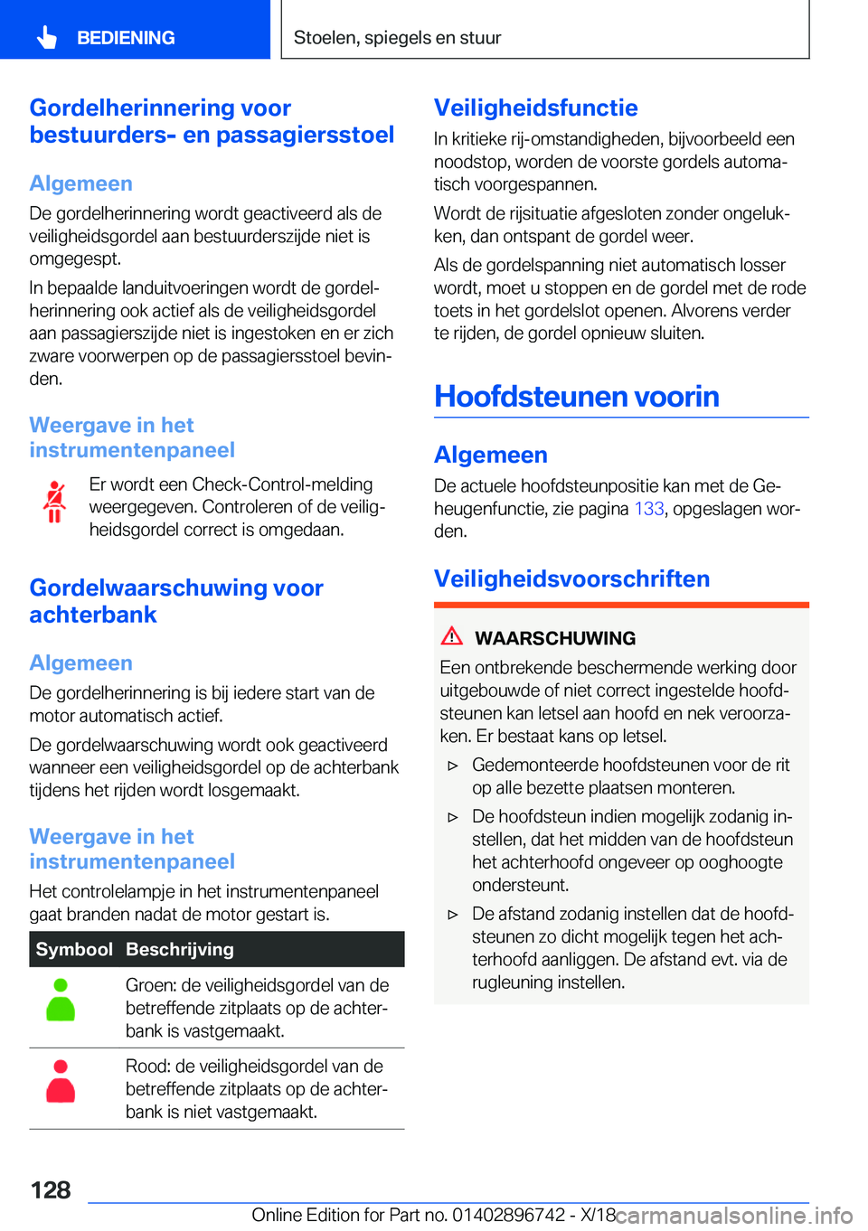 BMW X5 2019  Instructieboekjes (in Dutch) �G�o�r�d�e�l�h�e�r�i�n�n�e�r�i�n�g��v�o�o�r
�b�e�s�t�u�u�r�d�e�r�s�-��e�n��p�a�s�s�a�g�i�e�r�s�s�t�o�e�l
�A�l�g�e�m�e�e�n
�D�e��g�o�r�d�e�l�h�e�r�i�n�n�e�r�i�n�g��w�o�r�d�t��g�e�a�c�t�i�v�e�e�r�