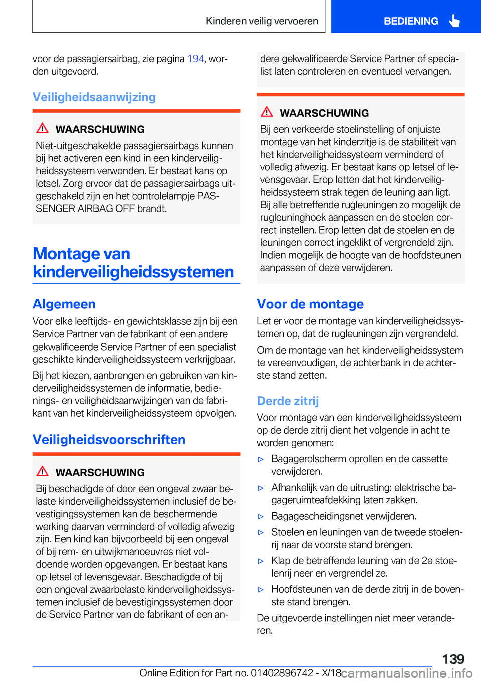 BMW X5 2019  Instructieboekjes (in Dutch) �v�o�o�r��d�e��p�a�s�s�a�g�i�e�r�s�a�i�r�b�a�g�,��z�i�e��p�a�g�i�n�a��1�9�4�,��w�o�rj
�d�e�n��u�i�t�g�e�v�o�e�r�d�.
�V�e�i�l�i�g�h�e�i�d�s�a�a�n�w�i�j�z�i�n�g
�W�A�A�R�S�C�H�U�W�I�N�G
�N�i�e�t