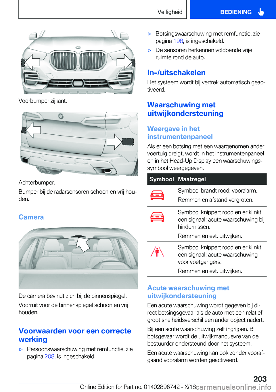 BMW X5 2019  Instructieboekjes (in Dutch) �V�o�o�r�b�u�m�p�e�r��z�i�j�k�a�n�t�.
�A�c�h�t�e�r�b�u�m�p�e�r�.
�B�u�m�p�e�r��b�i�j��d�e��r�a�d�a�r�s�e�n�s�o�r�e�n��s�c�h�o�o�n��e�n��v�r�i�j��h�o�uj �d�e�n�.
�C�a�m�e�r�a
�D�e��c�a�m�e�r�