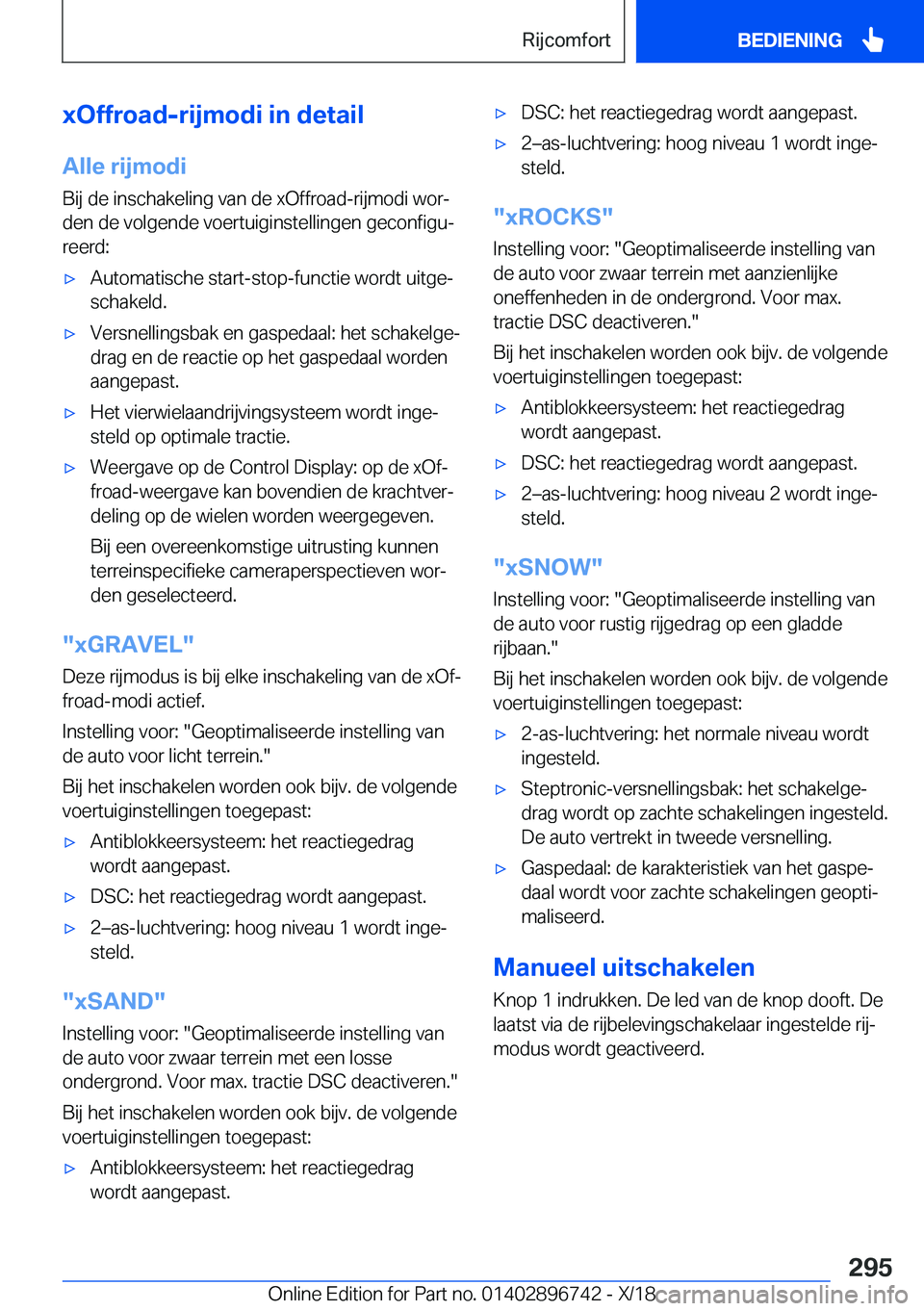 BMW X5 2019  Instructieboekjes (in Dutch) �x�O�f�f�r�o�a�d�-�r�i�j�m�o�d�i��i�n��d�e�t�a�i�l
�A�l�l�e��r�i�j�m�o�d�i �B�i�j��d�e��i�n�s�c�h�a�k�e�l�i�n�g��v�a�n��d�e��x�O�f�f�r�o�a�d�-�r�i�j�m�o�d�i��w�o�rj
�d�e�n��d�e��v�o�l�g�e�