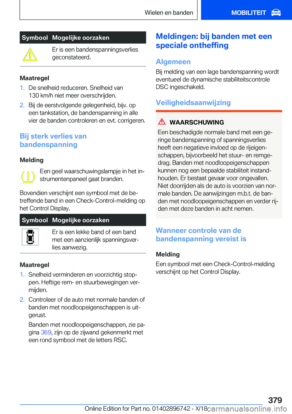 BMW X5 2019  Instructieboekjes (in Dutch) �S�y�m�b�o�o�l�M�o�g�e�l�i�j�k�e��o�o�r�z�a�k�e�n�E�r��i�s��e�e�n��b�a�n�d�e�n�s�p�a�n�n�i�n�g�s�v�e�r�l�i�e�s
�g�e�c�o�n�s�t�a�t�e�e�r�d�.
�M�a�a�t�r�e�g�e�l
�1�.�D�e��s�n�e�l�h�e�i�d��r�e�d�u�