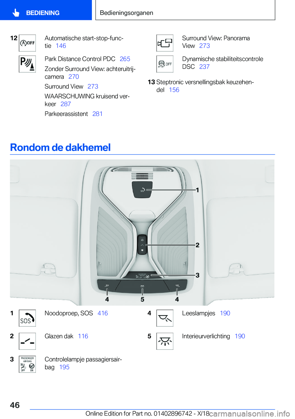 BMW X5 2019  Instructieboekjes (in Dutch) �1�2�A�u�t�o�m�a�t�i�s�c�h�e��s�t�a�r�t�-�s�t�o�p�-�f�u�n�cj
�t�i�e\_ �1�4�6�P�a�r�k��D�i�s�t�a�n�c�e��C�o�n�t�r�o�l��P�D�C\_ �2�6�5
�Z�o�n�d�e�r��S�u�r�r�o�u�n�d��V�i�e�w�:��a�c�h�t�e�r�u