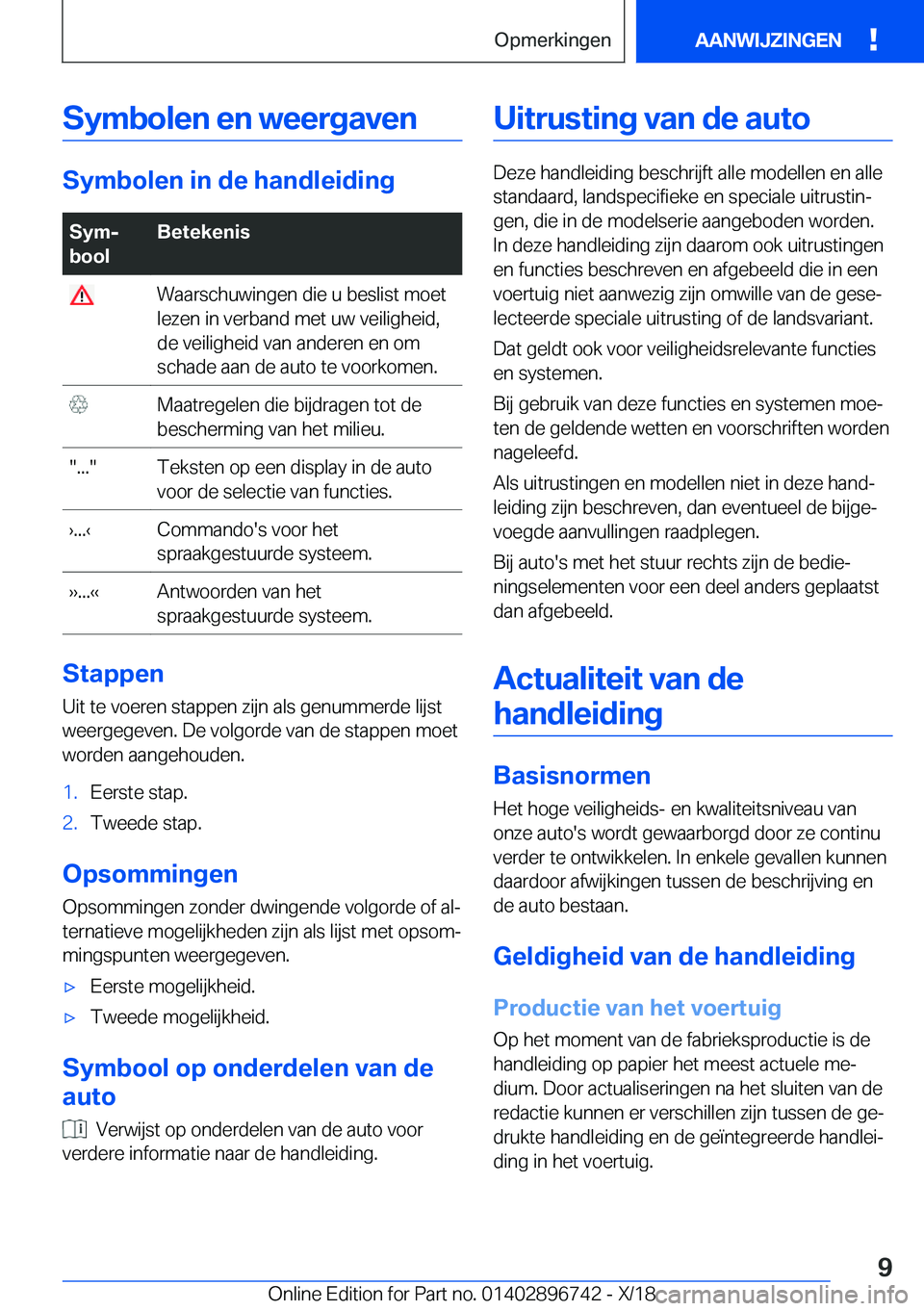 BMW X5 2019  Instructieboekjes (in Dutch) �S�y�m�b�o�l�e�n��e�n��w�e�e�r�g�a�v�e�n
�S�y�m�b�o�l�e�n��i�n��d�e��h�a�n�d�l�e�i�d�i�n�g
�S�y�mj
�b�o�o�l�B�e�t�e�k�e�n�i�s��W�a�a�r�s�c�h�u�w�i�n�g�e�n��d�i�e��u��b�e�s�l�i�s�t��m�o�e�t
