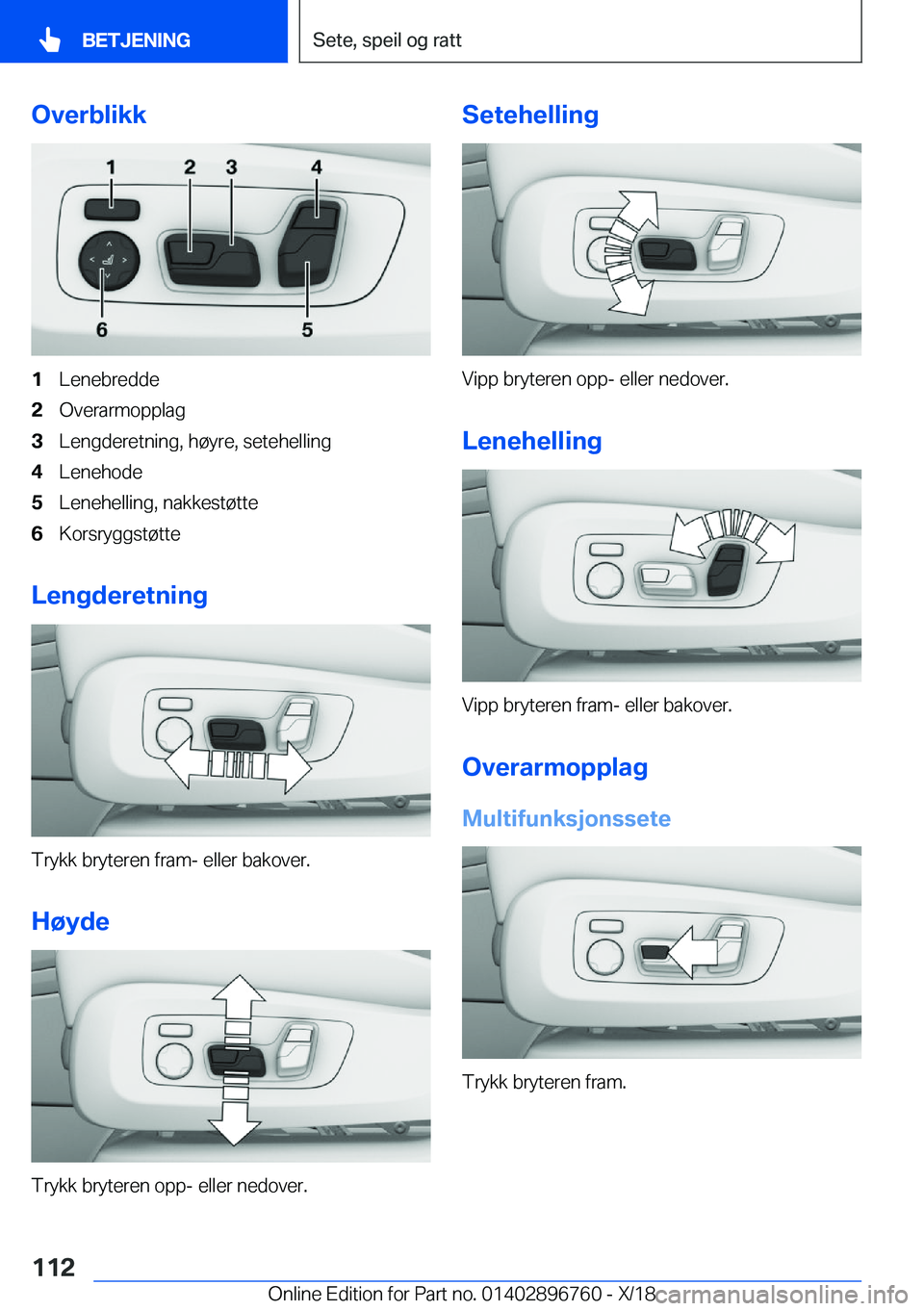 BMW X5 2019  InstruksjonsbØker (in Norwegian) �O�v�e�r�b�l�i�k�k�1�L�e�n�e�b�r�e�d�d�e�2�O�v�e�r�a�r�m�o�p�p�l�a�g�3�L�e�n�g�d�e�r�e�t�n�i�n�g�,��h�