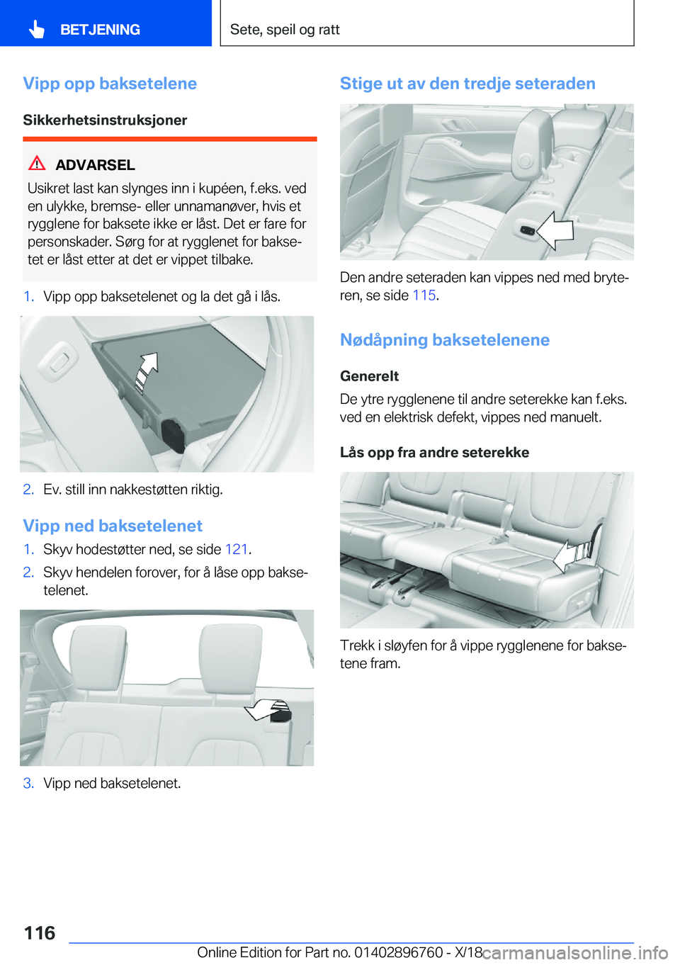 BMW X5 2019  InstruksjonsbØker (in Norwegian) �V�i�p�p��o�p�p��b�a�k�s�e�t�e�l�e�n�e�S�i�k�k�e�r�h�e�t�s�i�n�s�t�r�u�k�s�j�o�n�e�r
�A�D�V�A�R�S�E�L
�U�s�i�k�r�e�t��l�a�s�t��k�a�n��s�l�y�n�g�e�s��i�n�n��i��k�u�p�