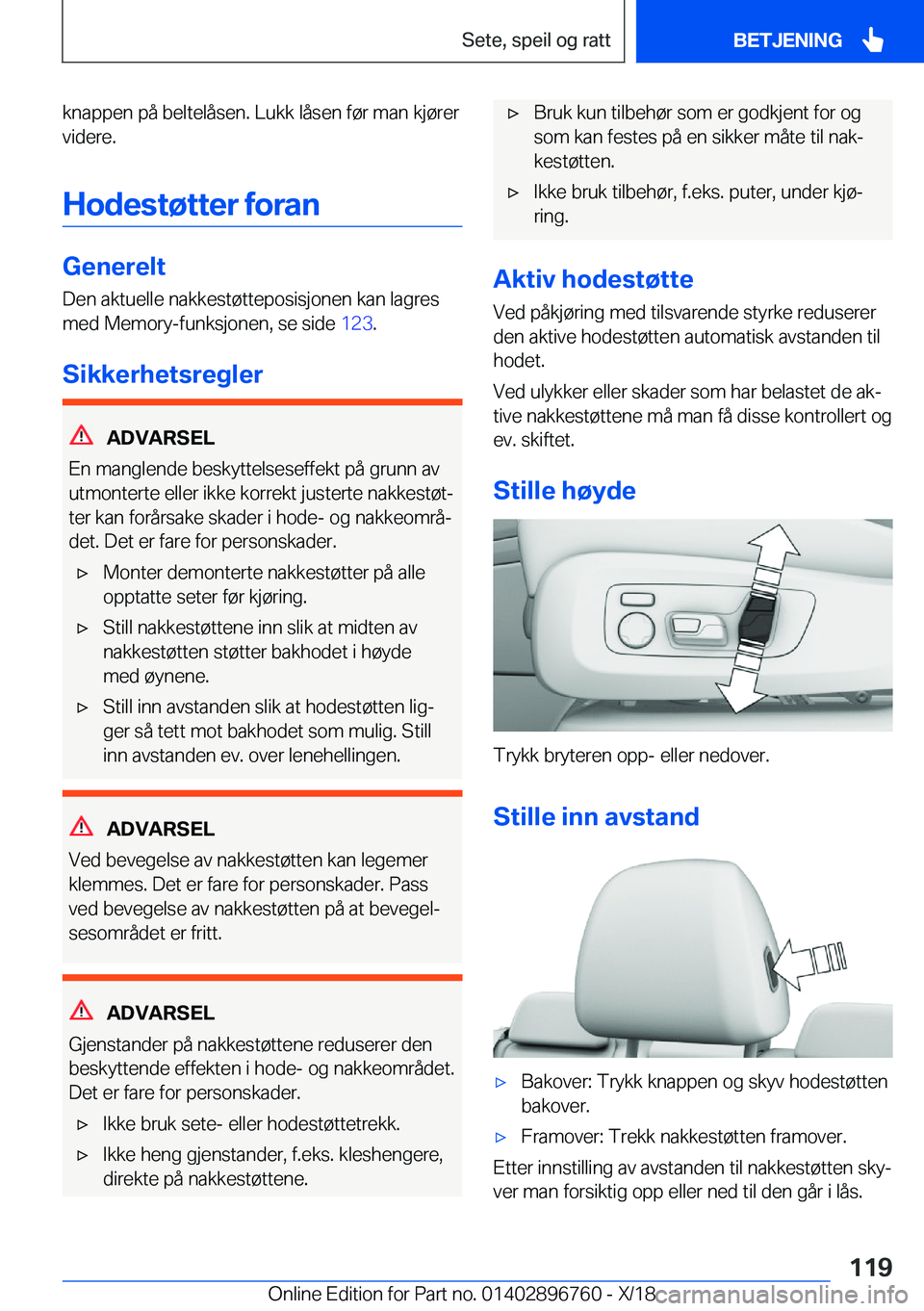 BMW X5 2019  InstruksjonsbØker (in Norwegian) �k�n�a�p�p�e�n��p�å��b�e�l�t�e�l�å�s�e�n�.��L�u�k�k��l�å�s�e�n��f�